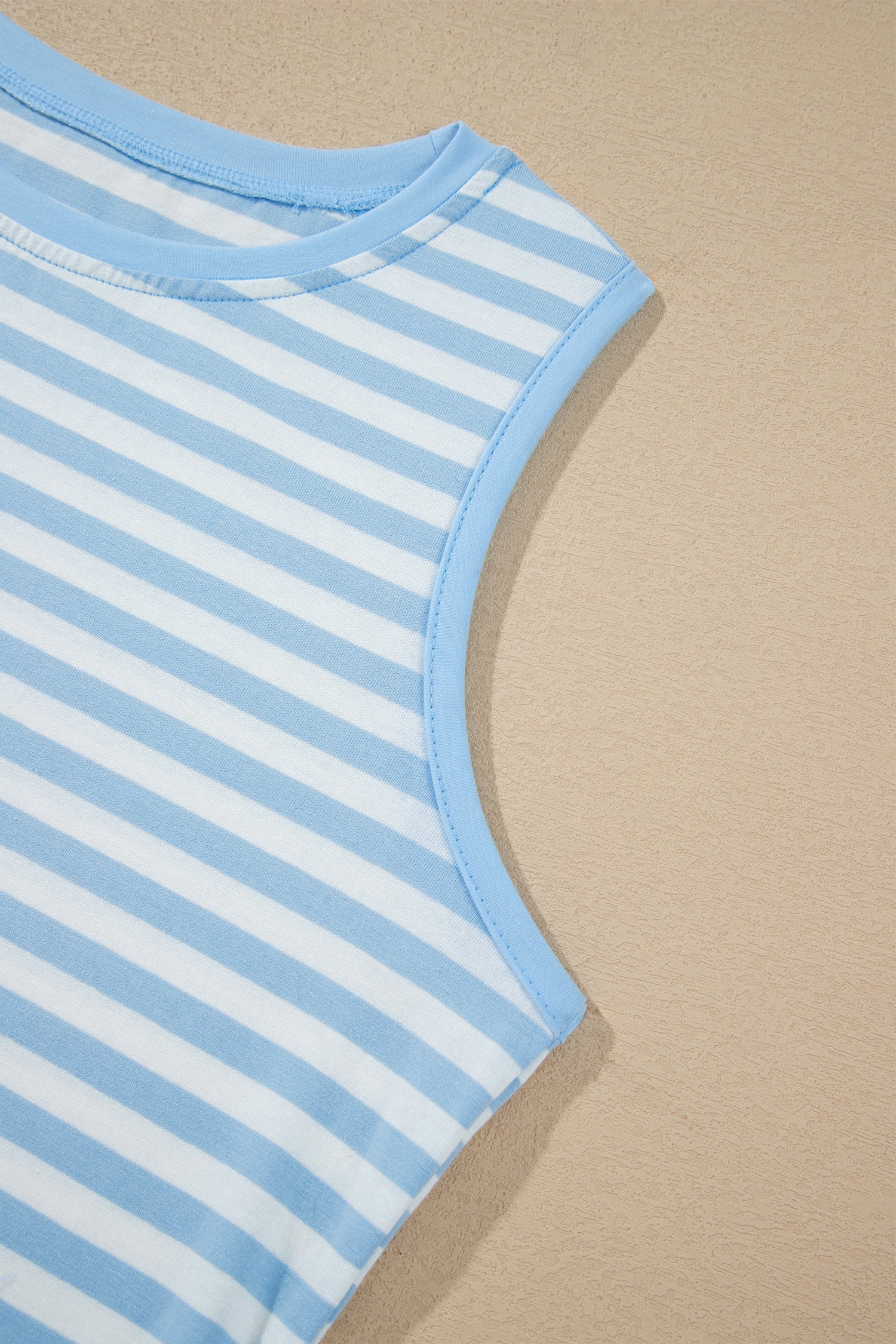 Cute Sky Blue Stripe Slim Tank Contrast Ruffle Mini Skort Set