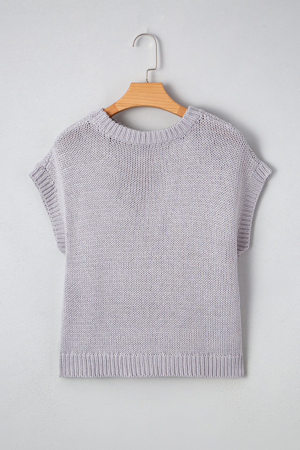 Bowknot Sleeve Applique Cap Crew-Neck Knit Top in Grey