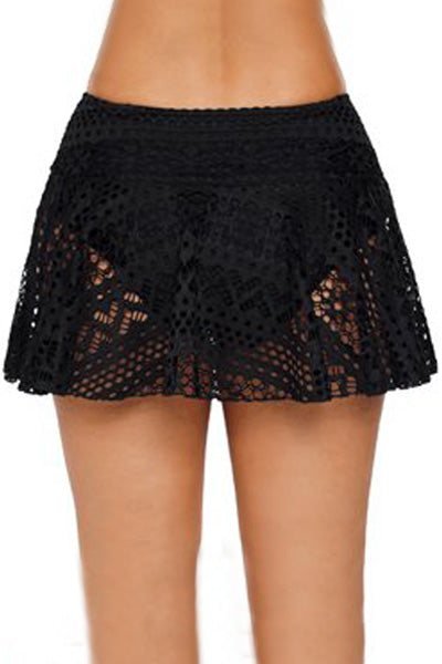 Lace Solid Crochet Skirted Bikini Bottom in Black