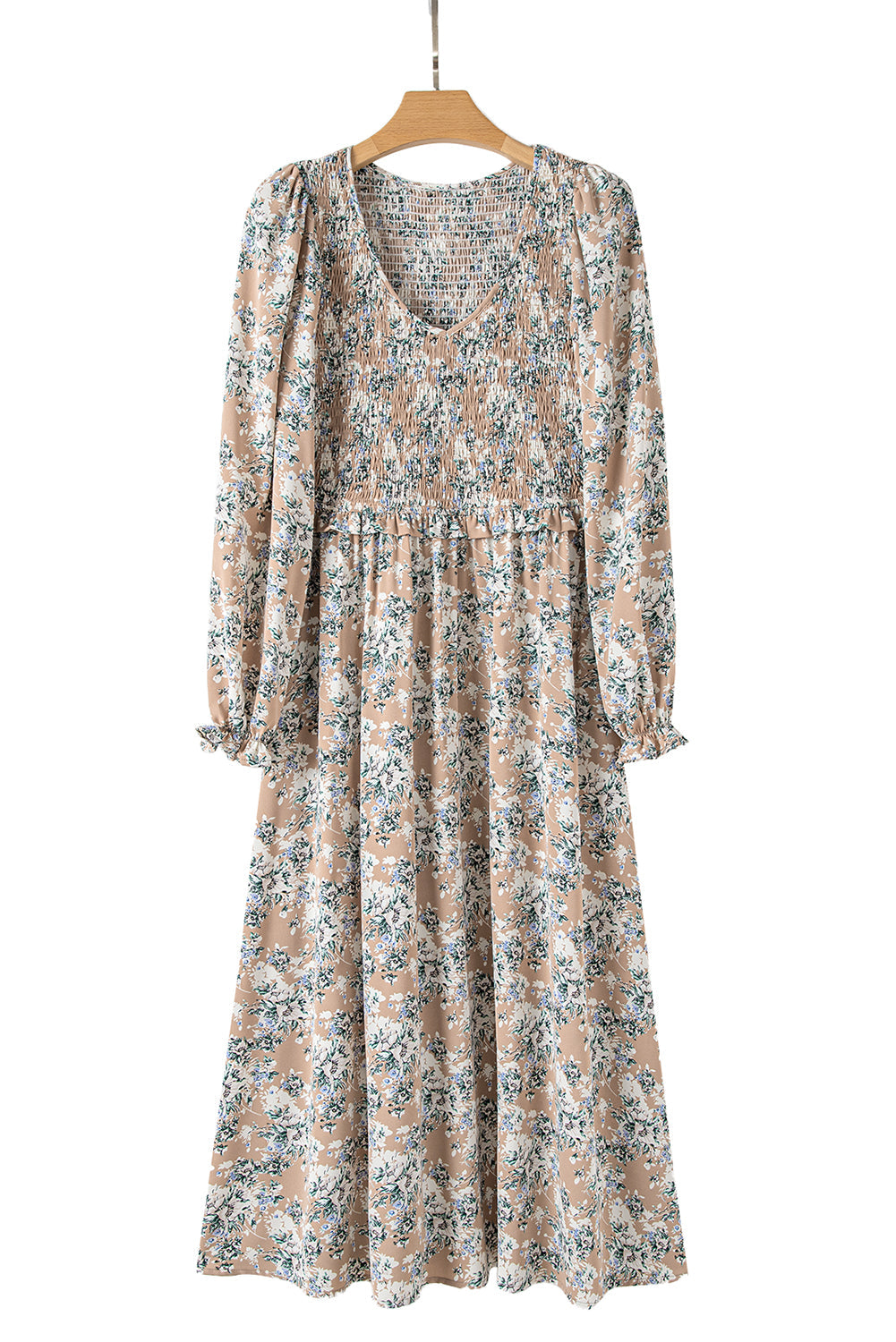 Floral Maple Grove Smocked Puff Sleeve Long Dress