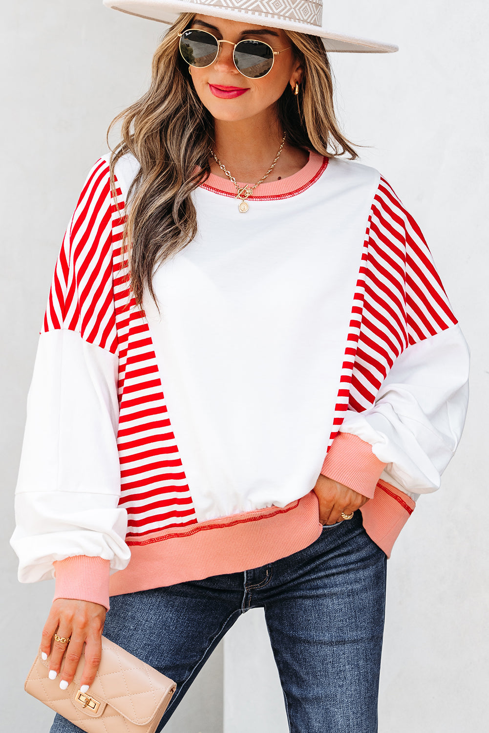 Colorblock Stitching Patchwork Contrast Oversize Sweatshirt