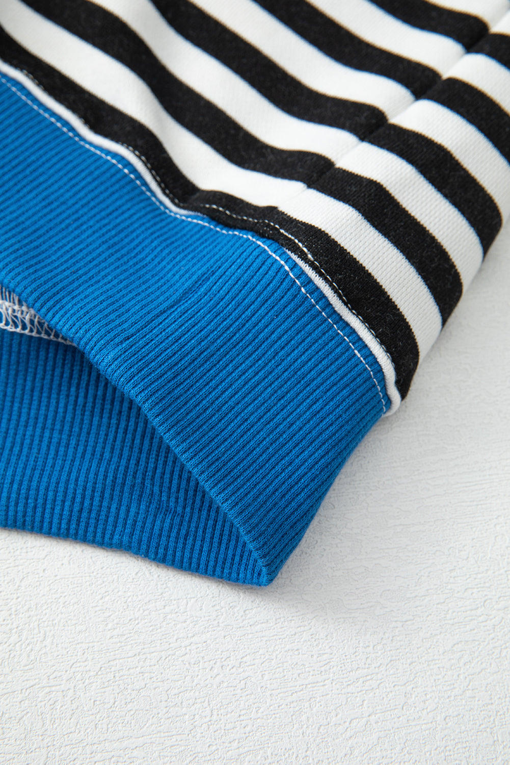Striped Contrast Rib-Knit Trim Crossed Stitch Drop-Shoulder Sweatshirt