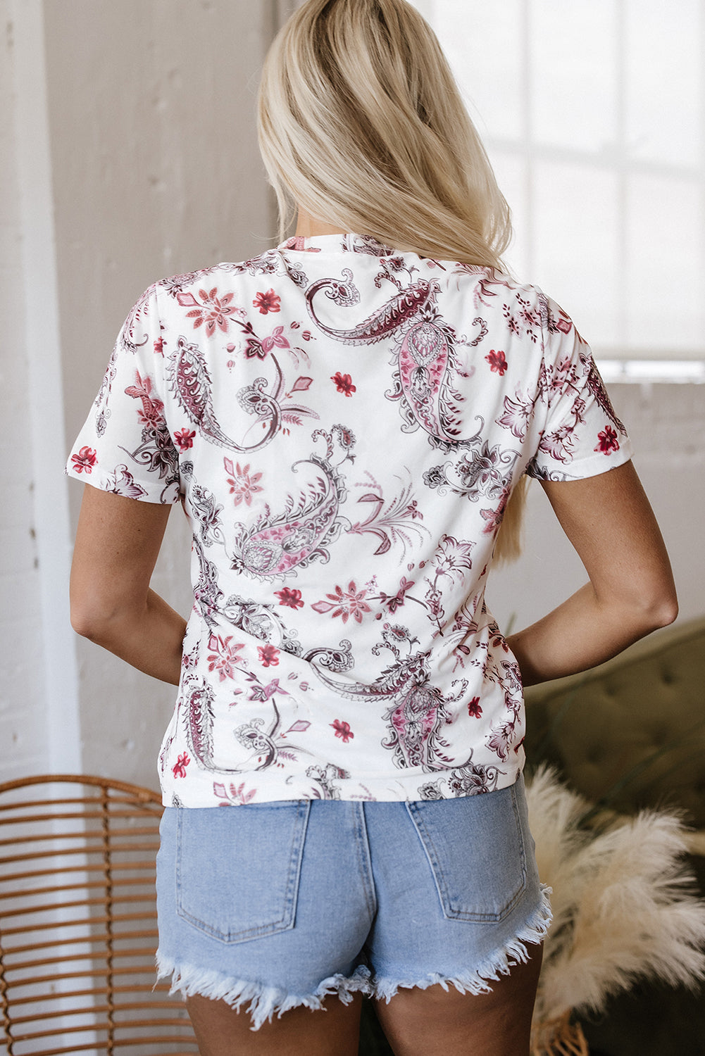Vintage Paisley Mock Neck T Shirt