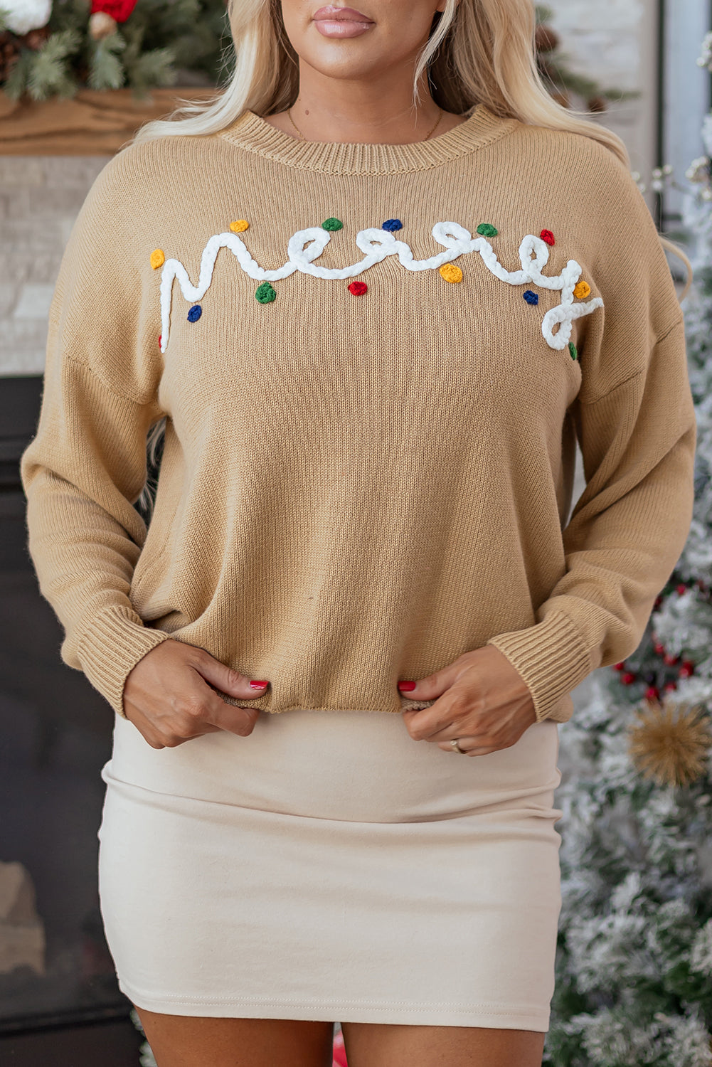 Merry Detail Colorful Dot Christmas Dolman Knit Top