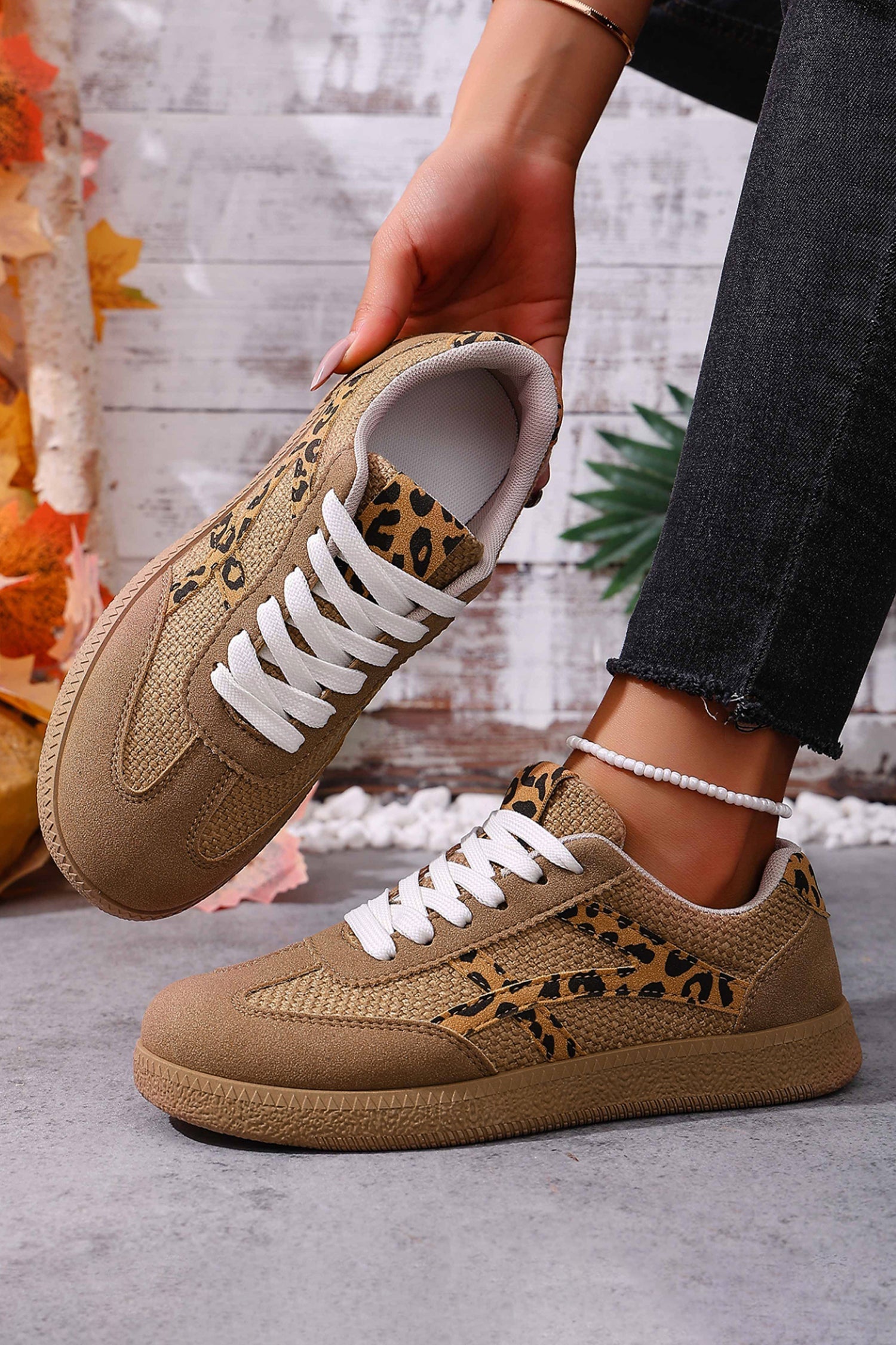 Faux Patchwork Suede Contrast Detail Lace Up Flat Sneakers