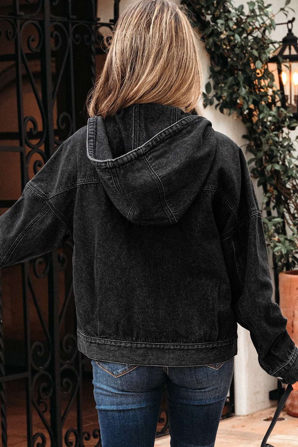 Big Chest Pocket Drop-Shoulder Hooded Denim Jacket
