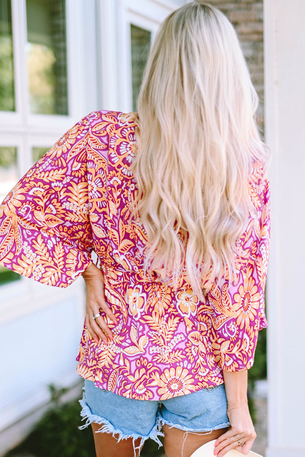 Women's Bohemian Floral-Print Belted Blouse