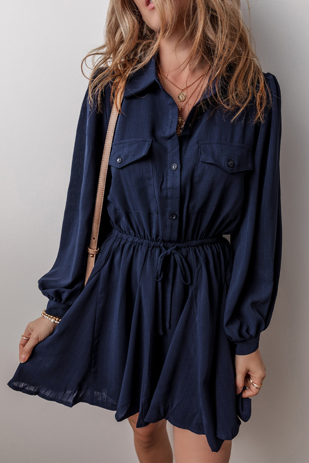 Women's Tunic Shirt Chest-Pocket Detail Mini Dress