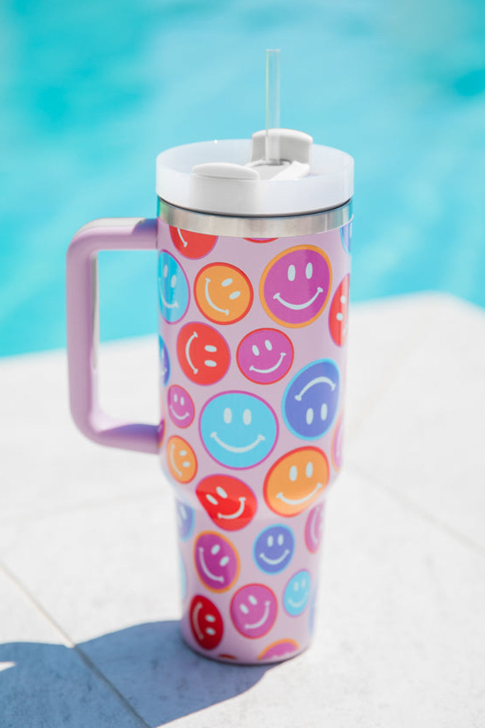 Rainbow Pattern Smiley Face Tumbler with Straw 40oz
