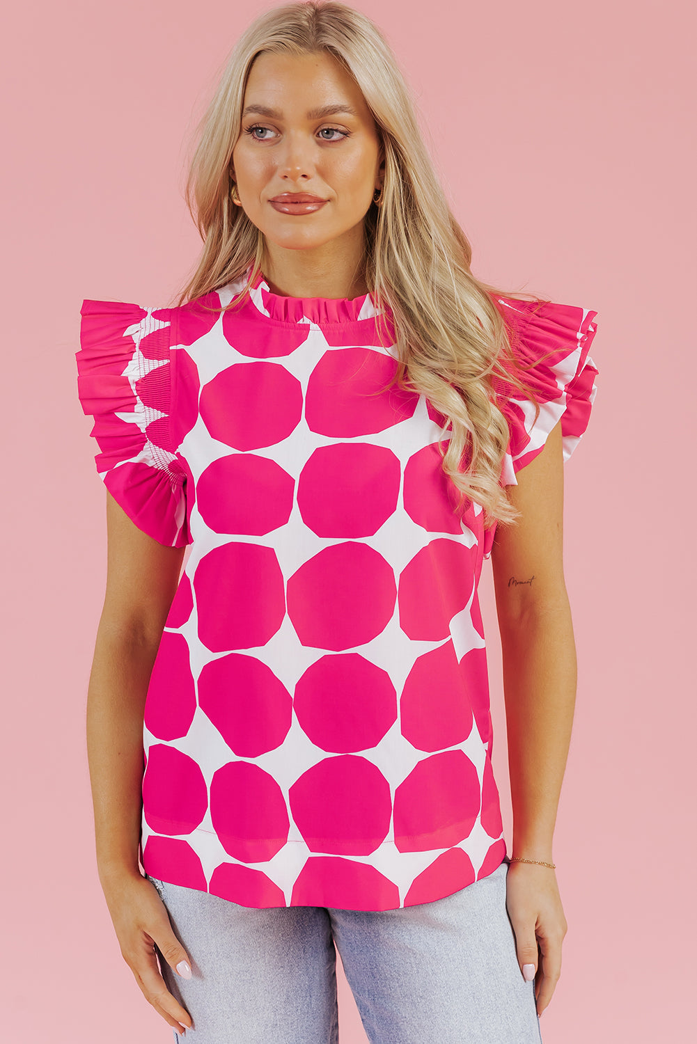 Rose Bubblegum Pattern Flutter Sleeve Top