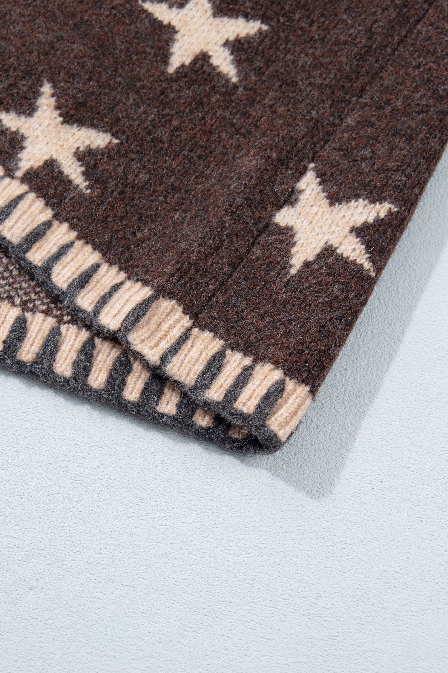 Stars Pattern Colorblock Long-Sleeved Shift Wool Cardigan in Brown