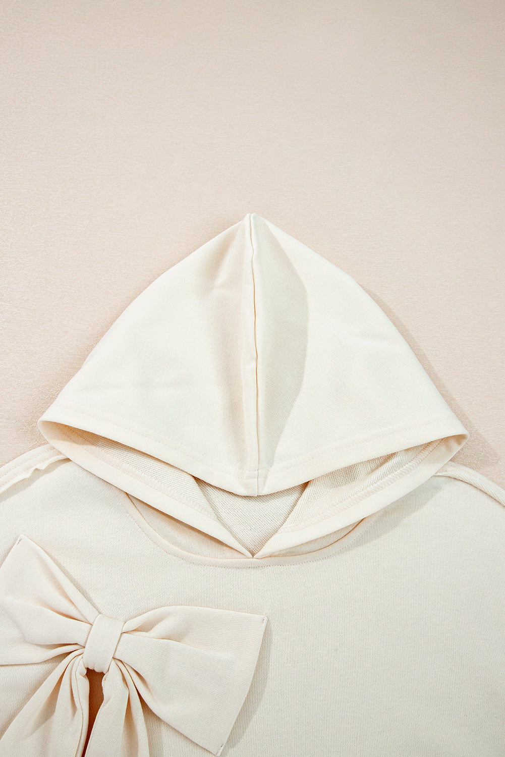 Solid Detail Cute Bow Loose Hoodie