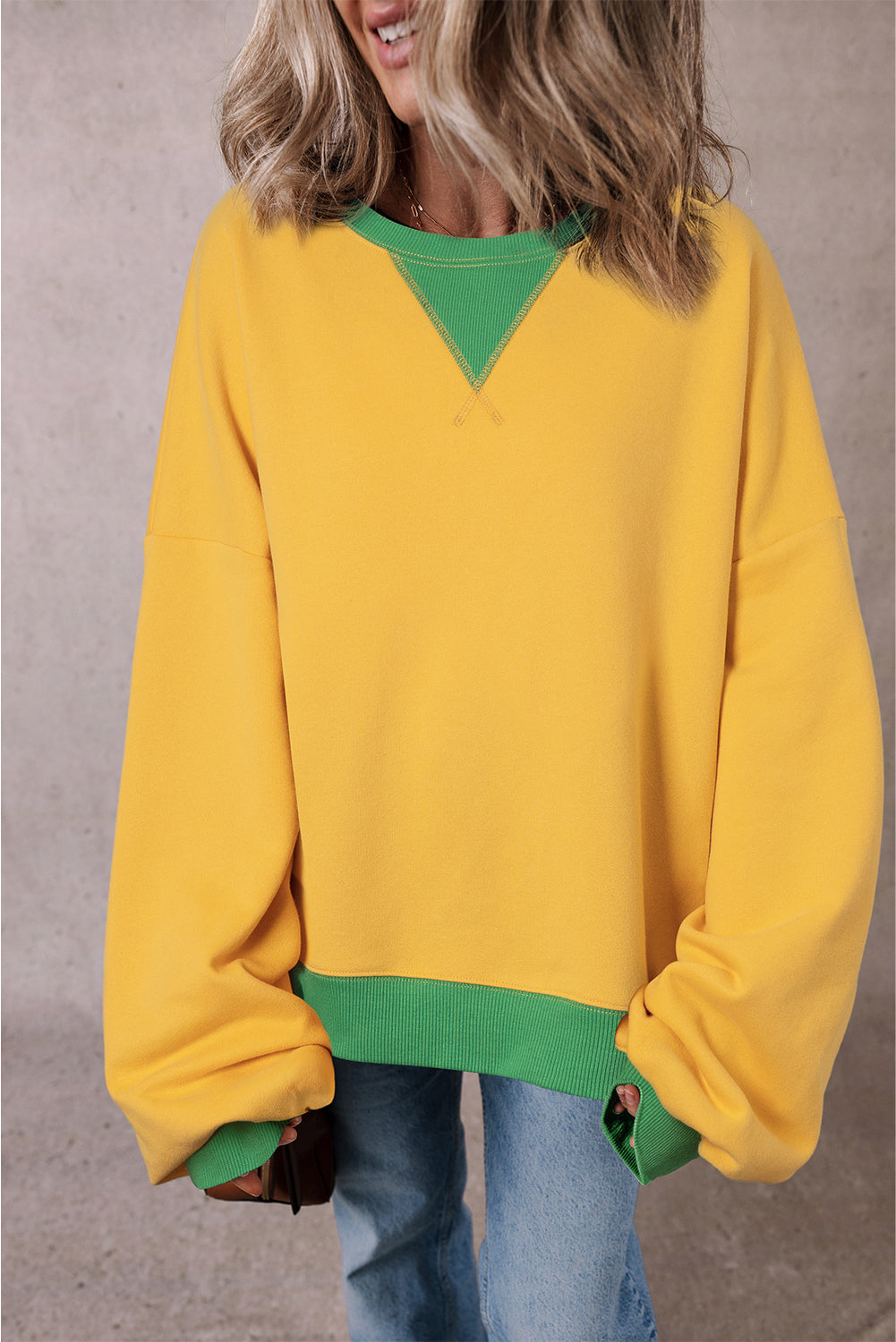 Colorblock Patch Drop-Shoulder Roomy Sweatshirt