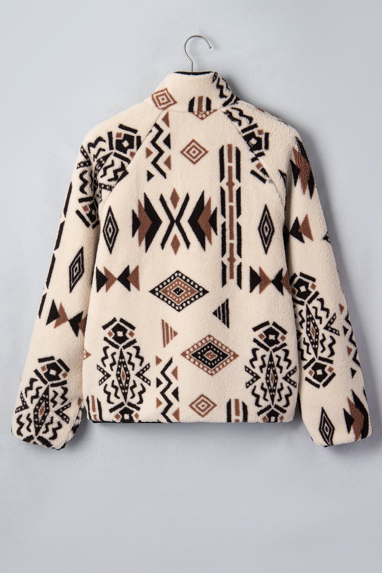 Geometric Print Zip-Front Placket Binding Tape Jacket in Beige