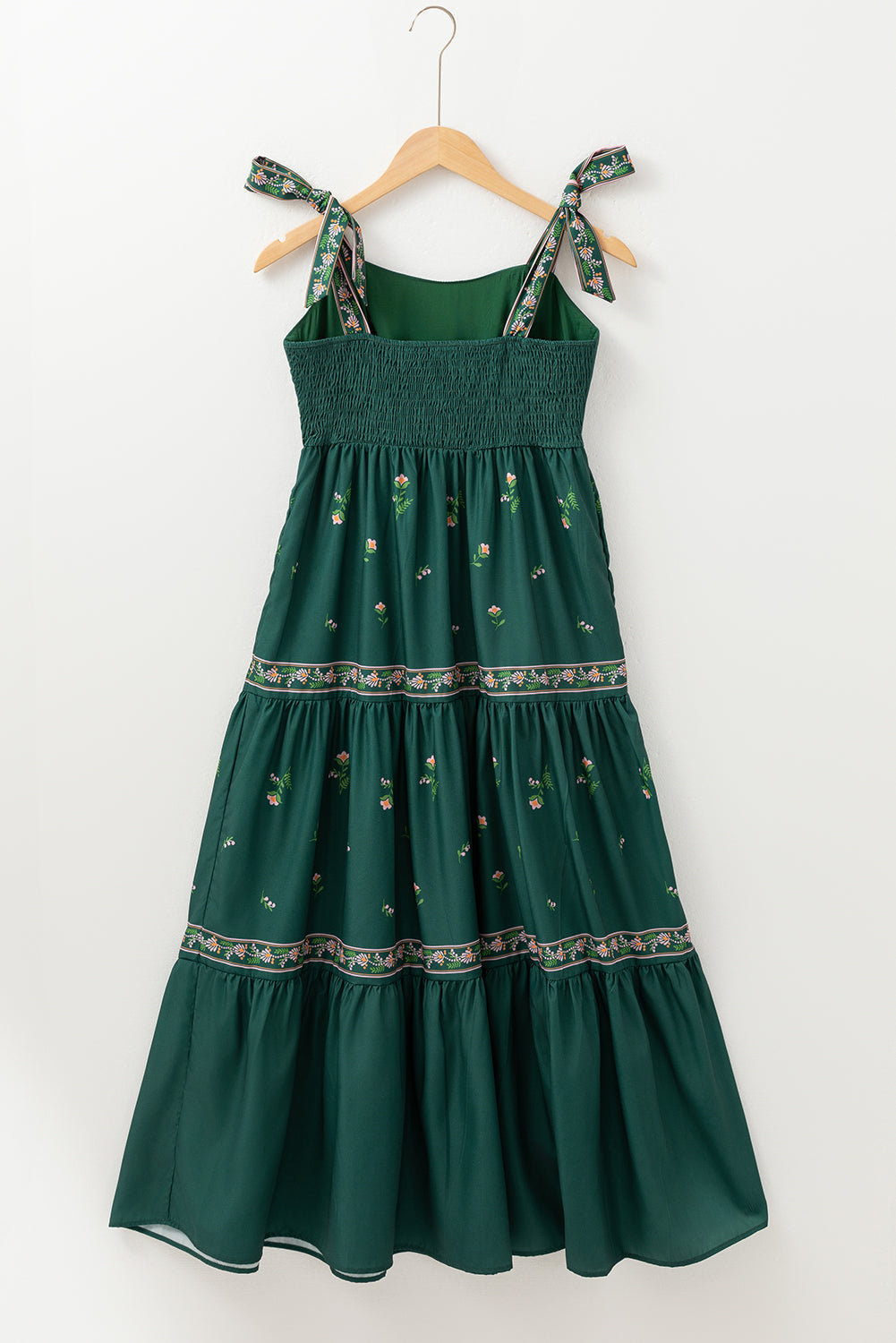 Floral Smocked Back Tied Straps Tiered Maxi Dress