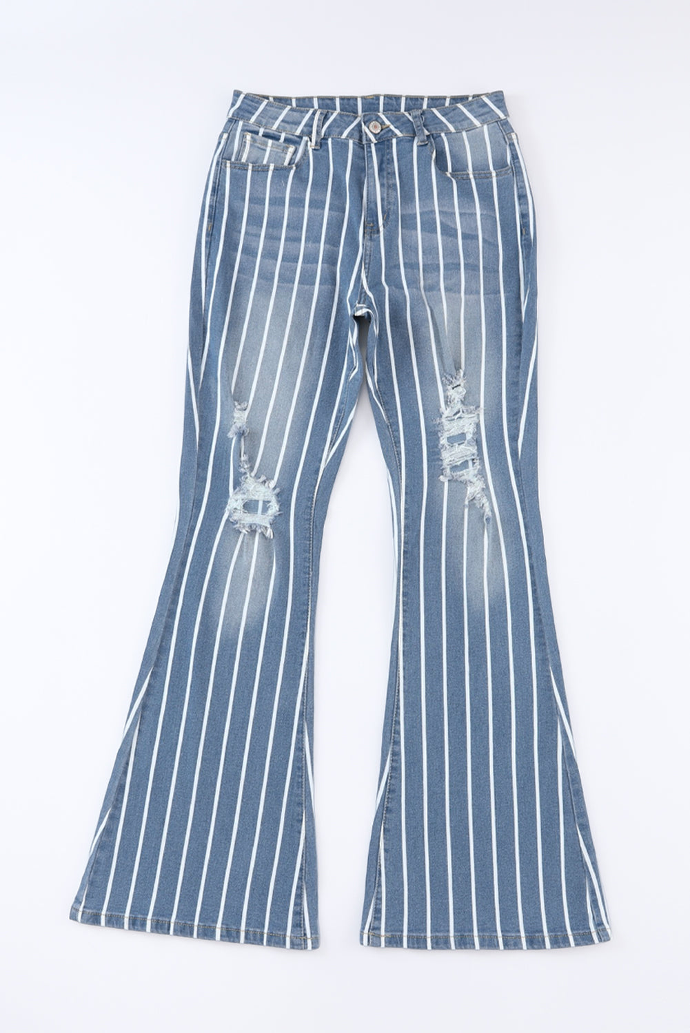 Women's Flare Jeans Featuring Vertical Striped Ripped