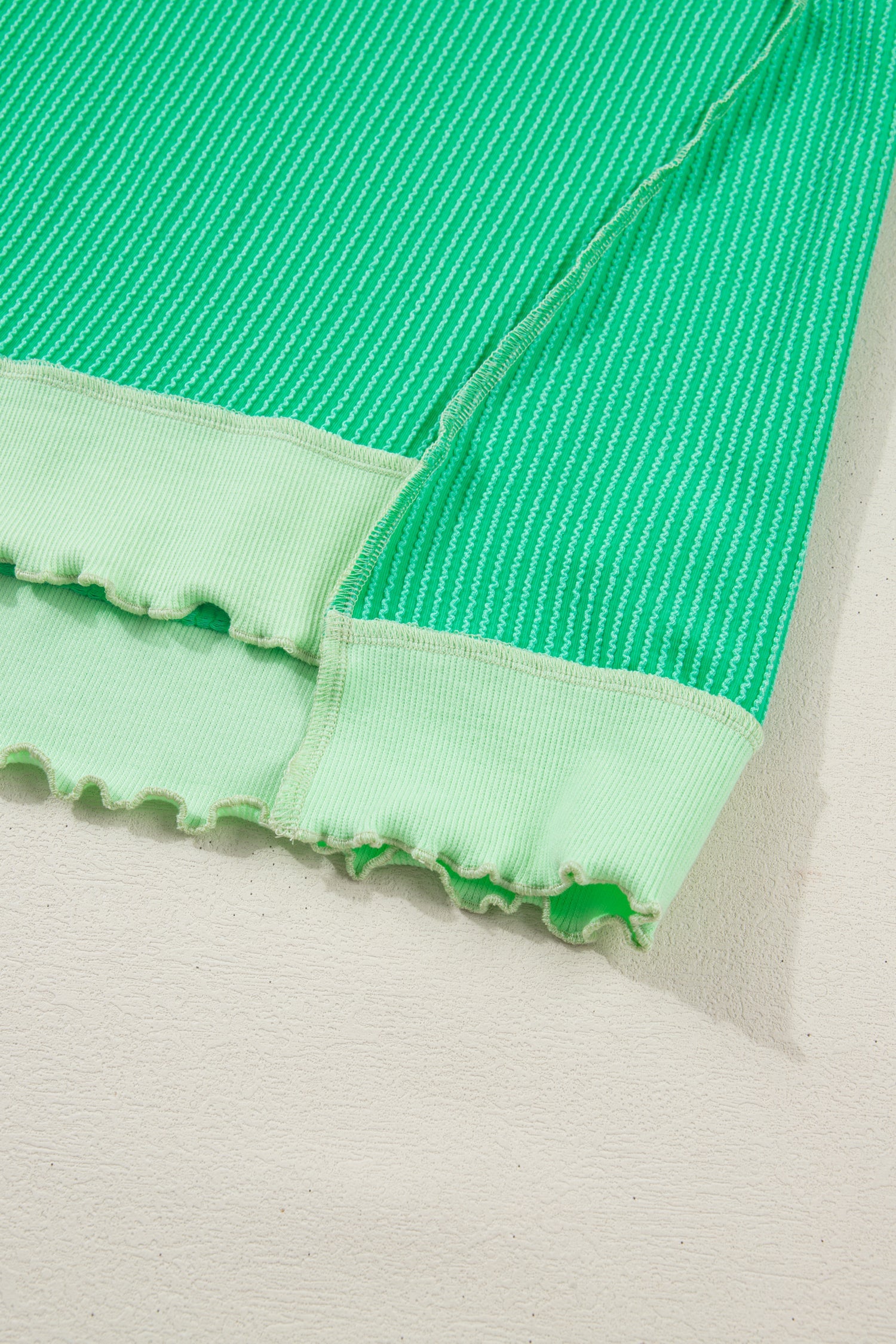 Everyday Loose Mint Green Uneven Hem Twist Rib-Knit T Shirt