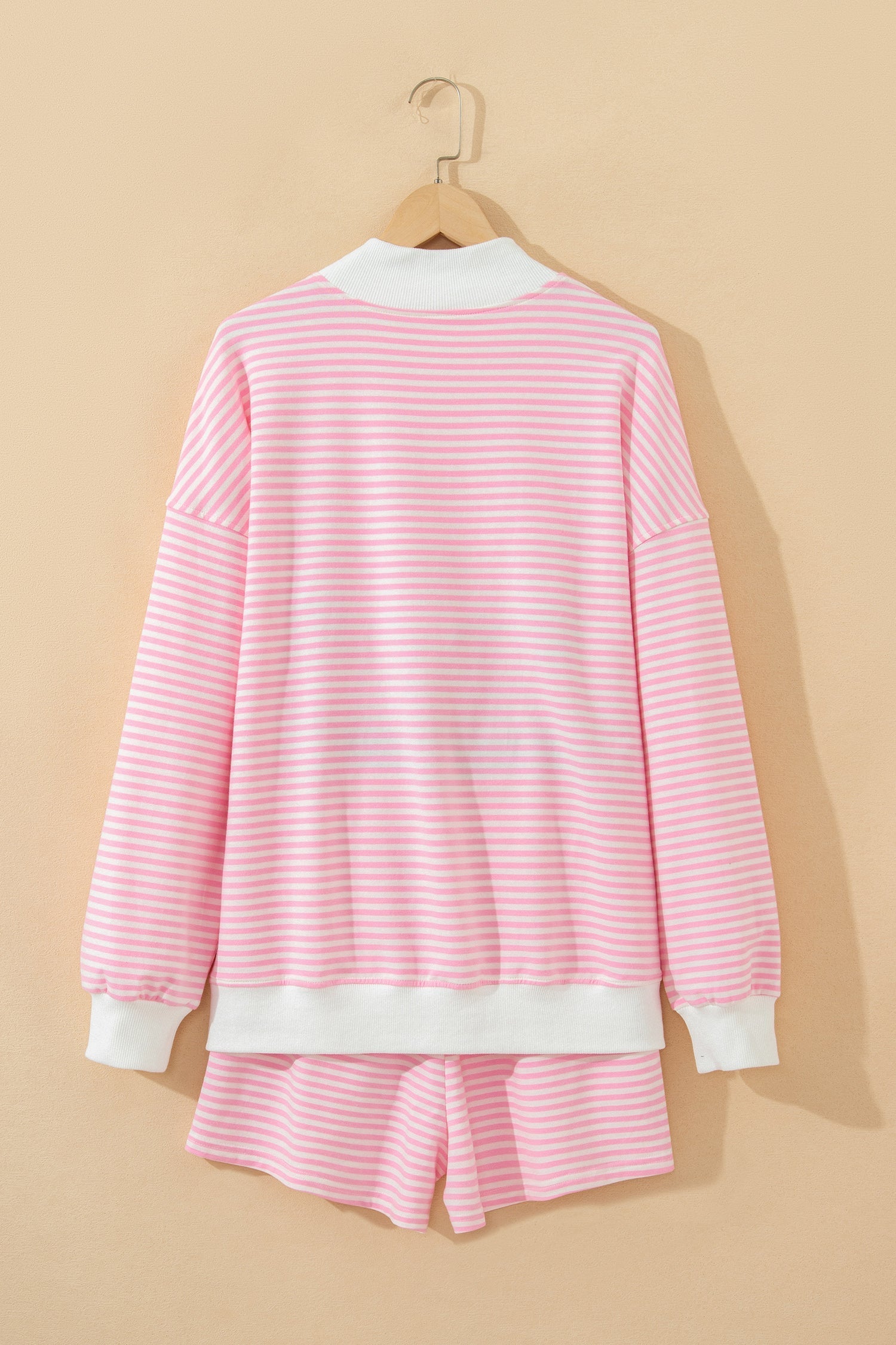 Stripe Sweatshirt Oversize Mock-Neck and Shorts Set in Pink