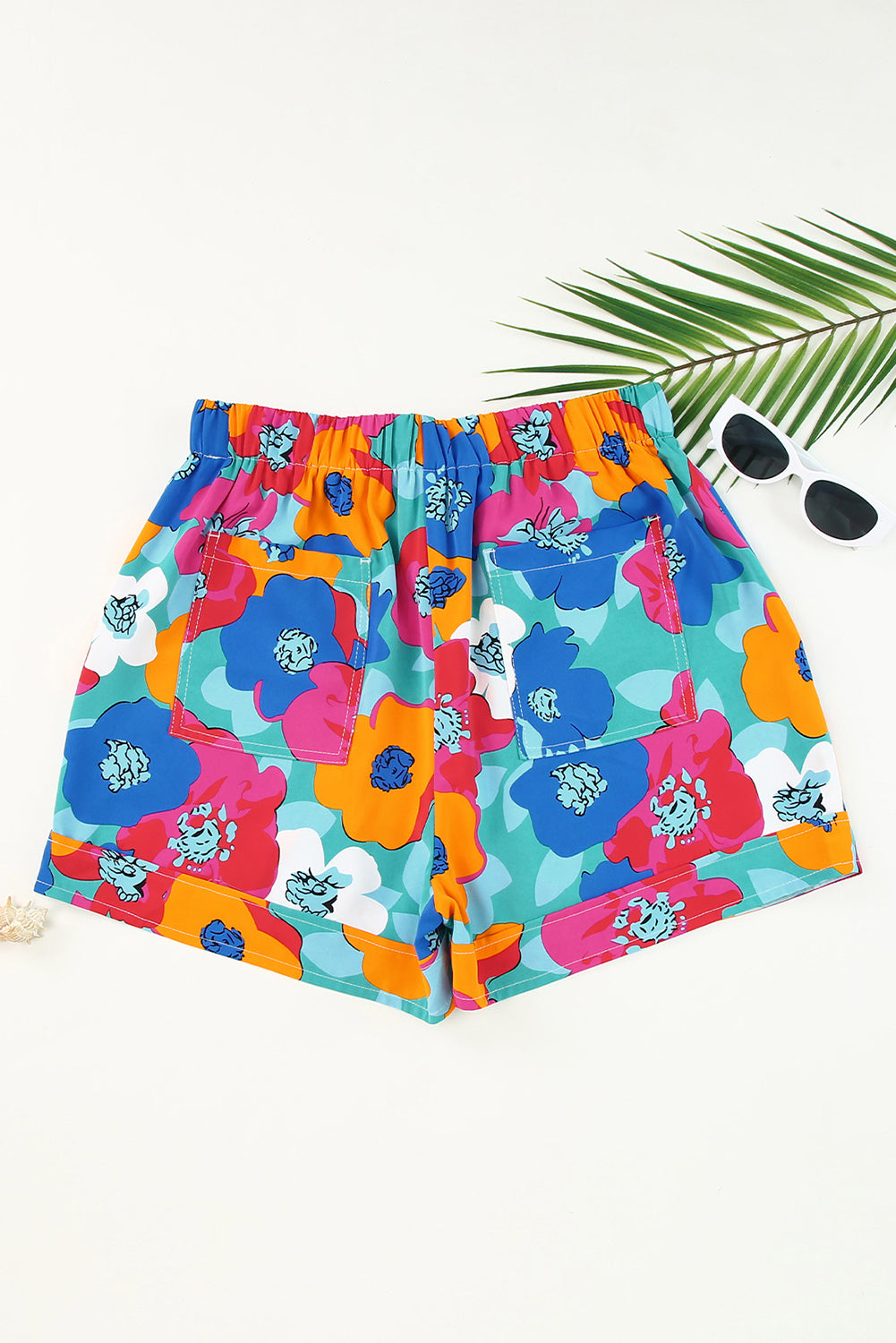 Short décontracté à taille élastique avec cordon de serrage imprimé floral multicolore