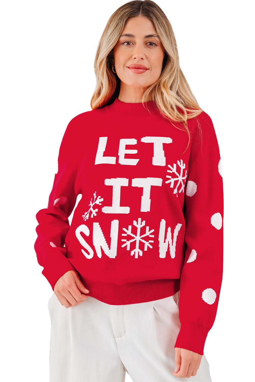 LET IT SNOW Graphic Christmas Holiday Loose Knit Top