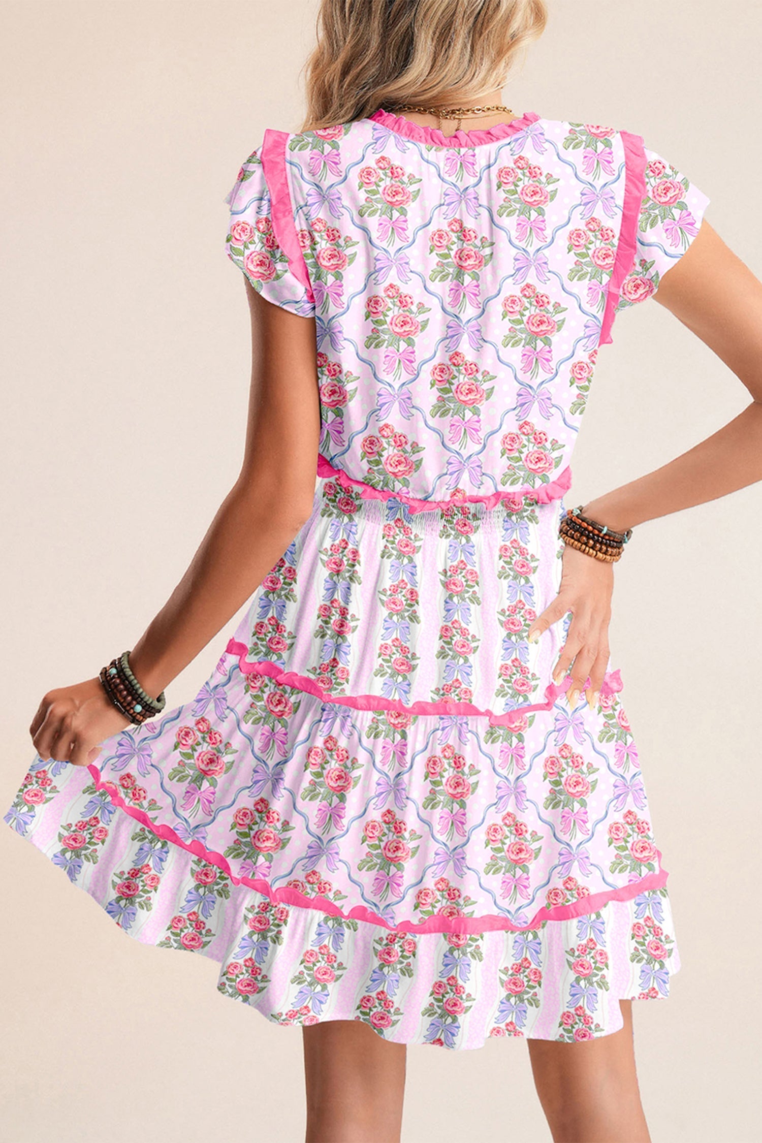 Tiered Ruffles Sleeveless Summer Floral Dress in Purple