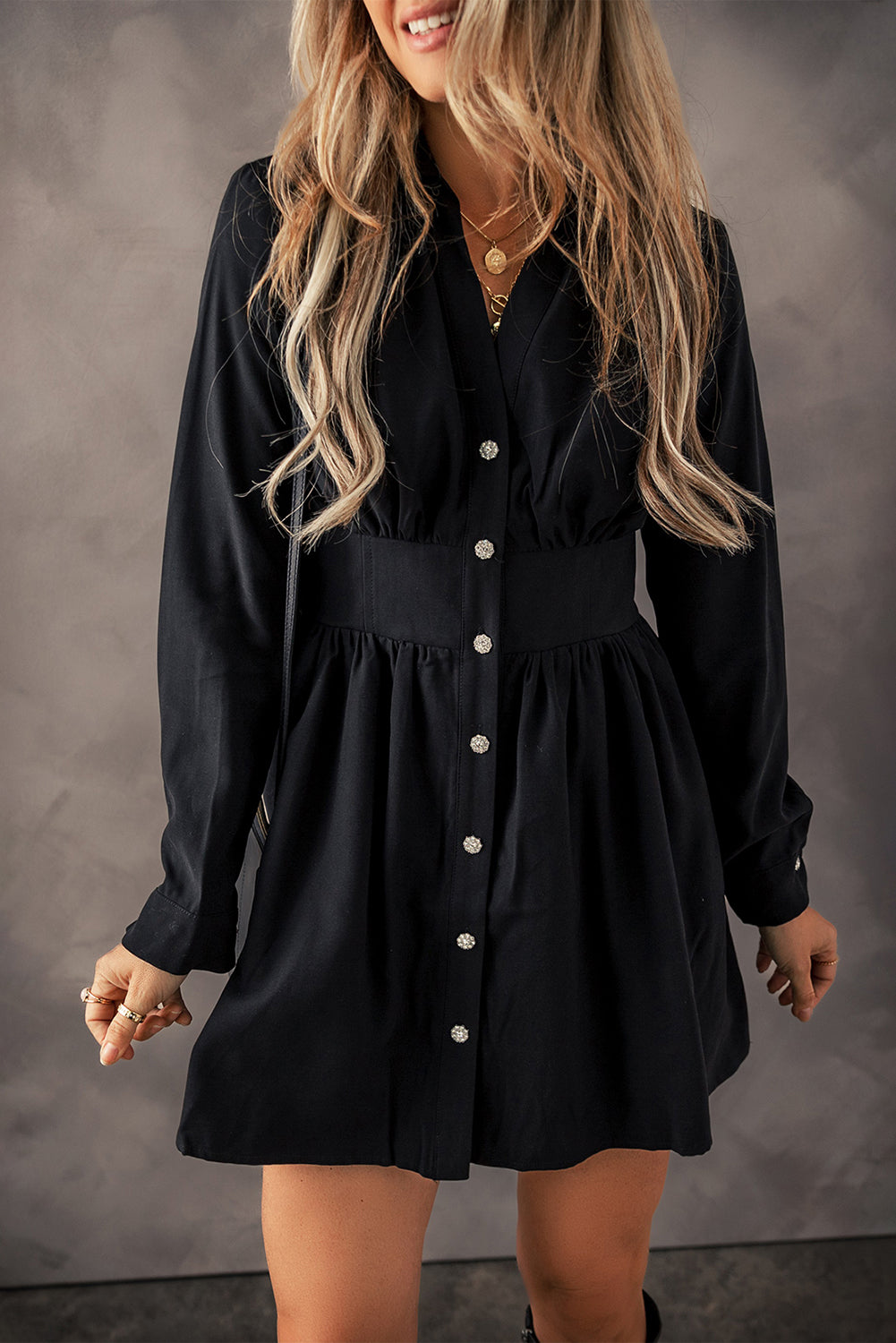 Women's Mini Dress with High-Rise Shirt Elastic Cinched