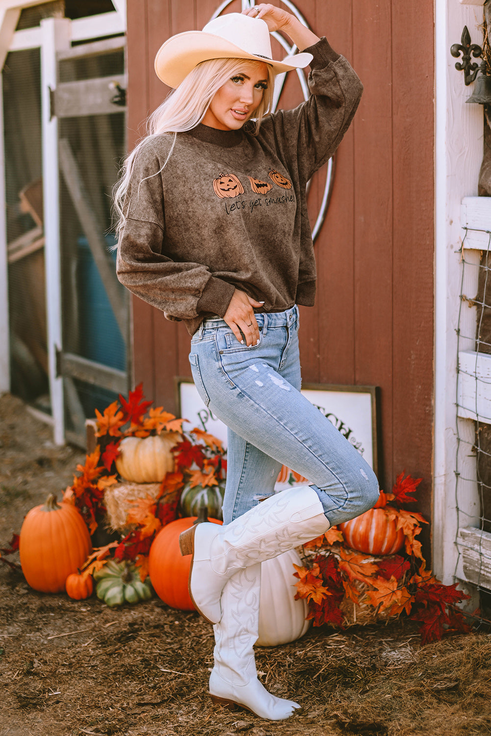 Women's Graphic Sweatshirt Featuring Let's Get Smashed Pumpkin