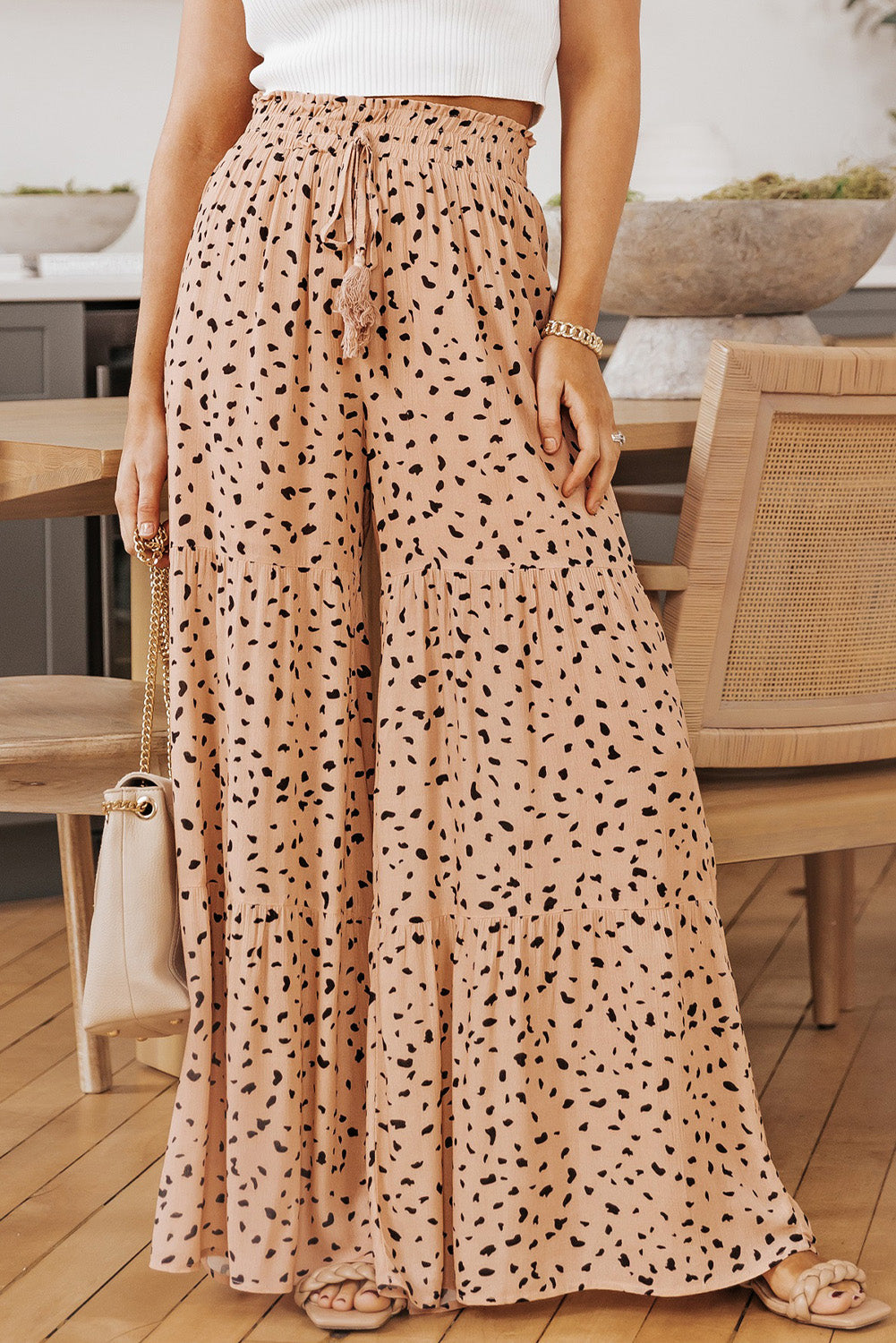 Women's Dalmatian Palazzo Ruffle-Trimmed Wide-Leg Pants