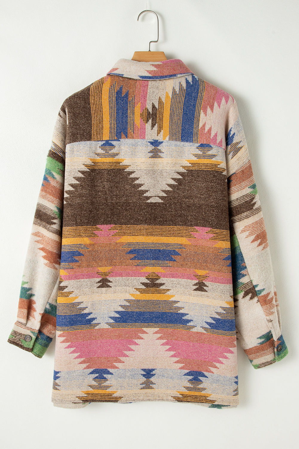 Aztec Print Button-Front Shacket in White