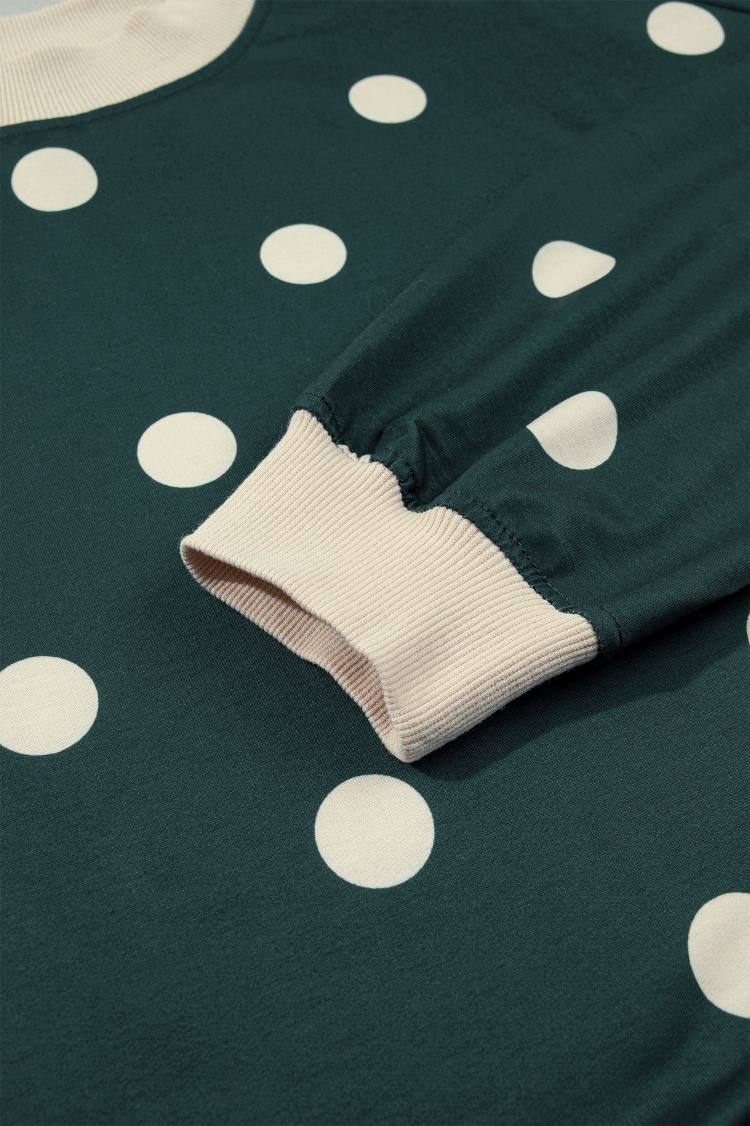 Trim Polka-Dot Print Baggy Pullover Drawcord Skirt 2-Piece Outfit in Green