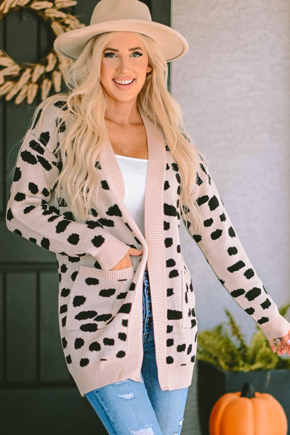 Women's Animal Spotted Pattern Open Front Cardigan