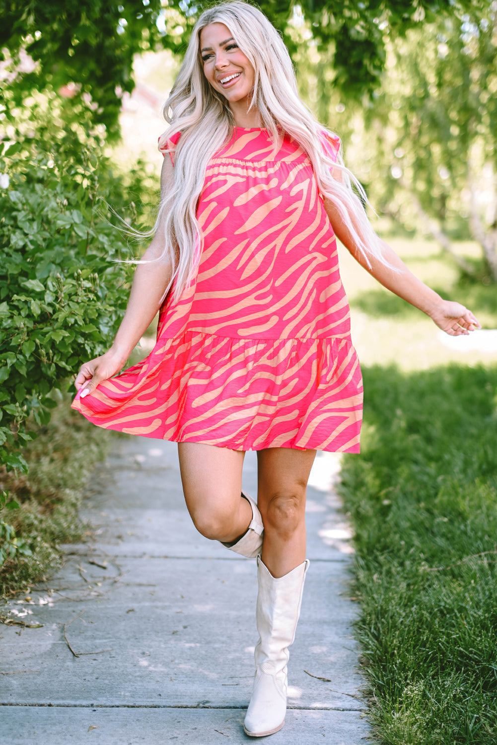 Women's Trim Pocket-Detail Zebra Stripe Dress
