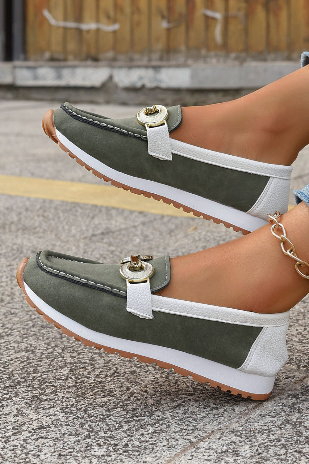 Ring Decor Metal Decor Thick Sole Slip On Loafers