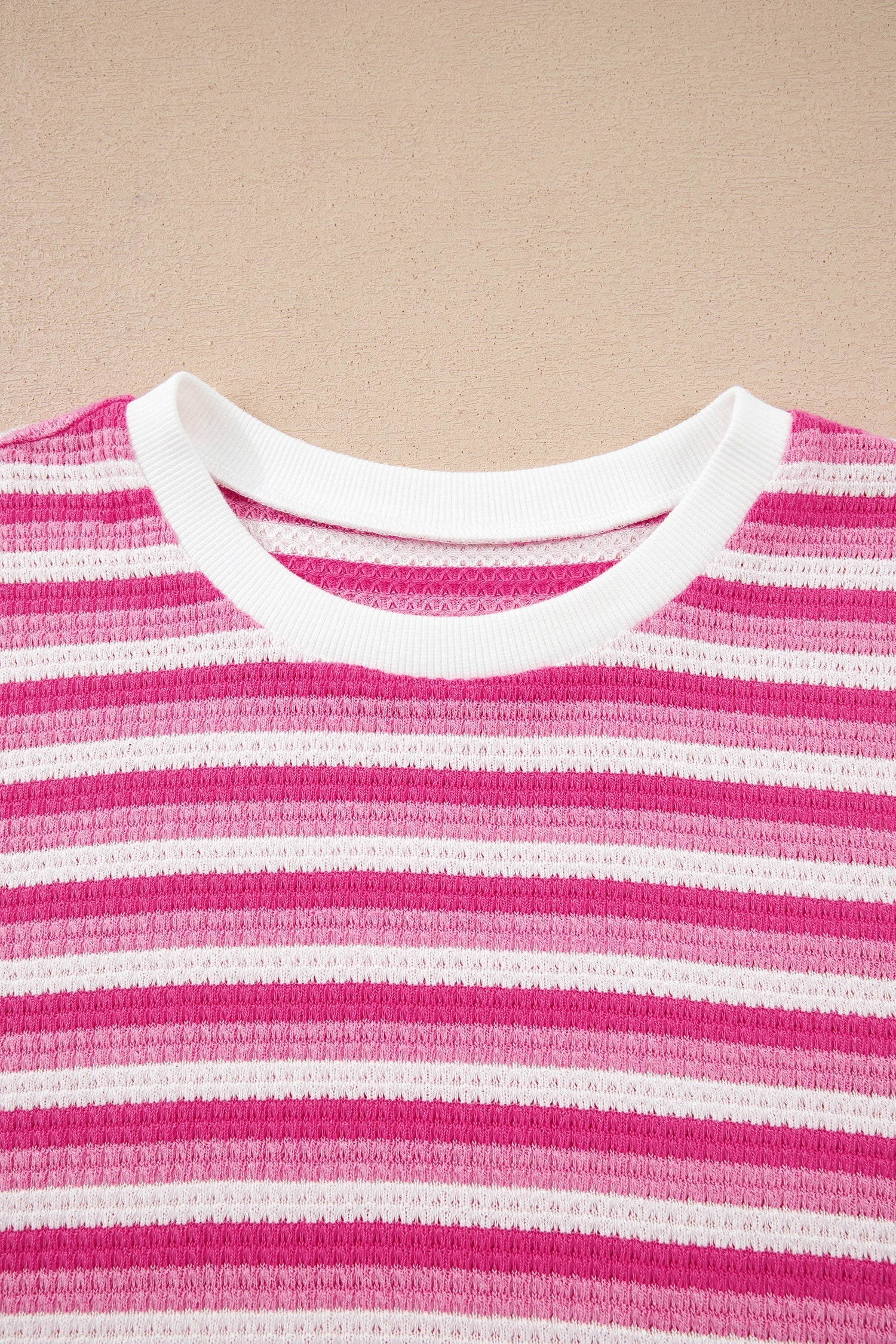 Sachet Pink Textured Knit Short-Sleeved Crossed Detail Tee