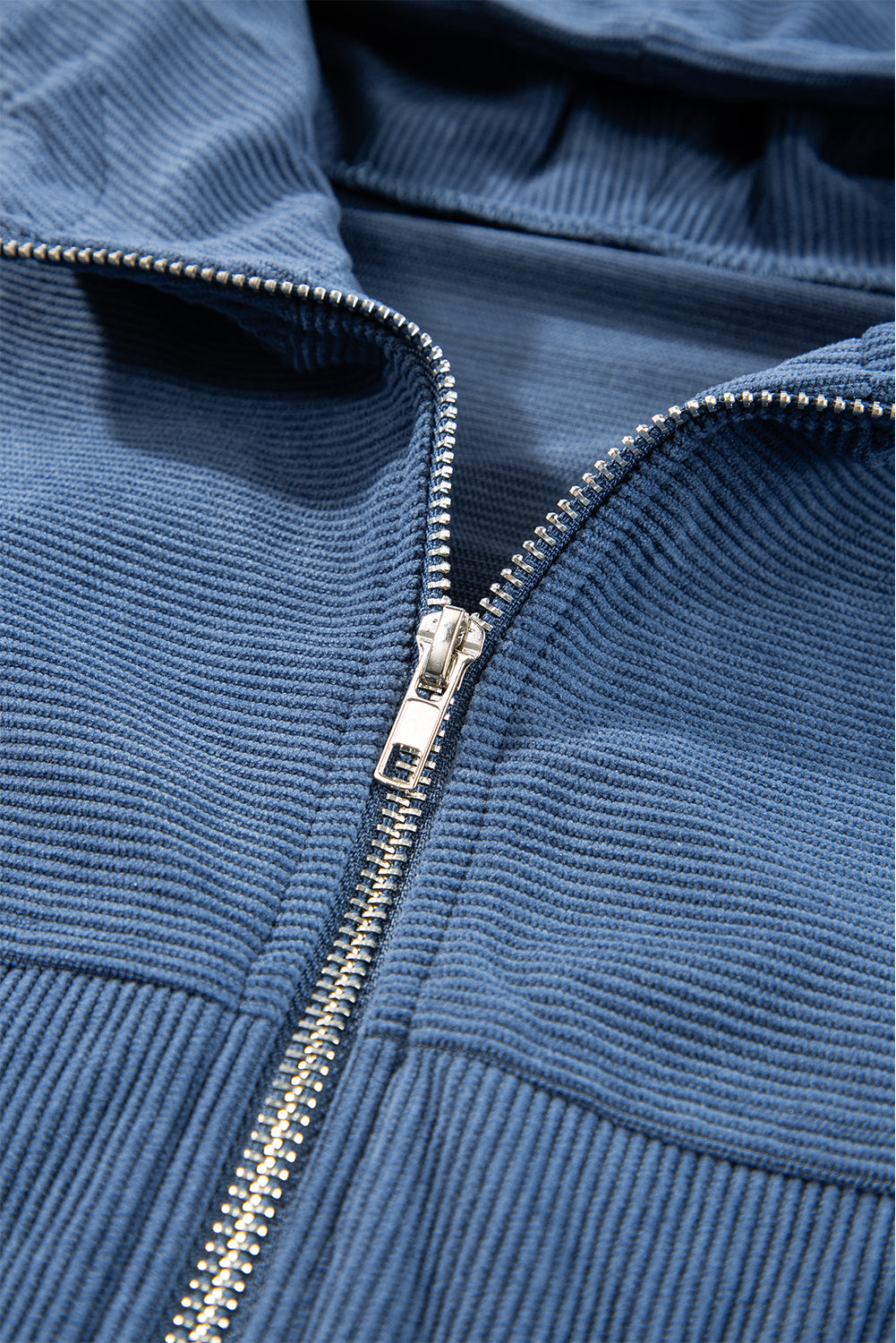 Hooded Corduroy Drawcord Pocket Zip-Front Jacket in Real Teal