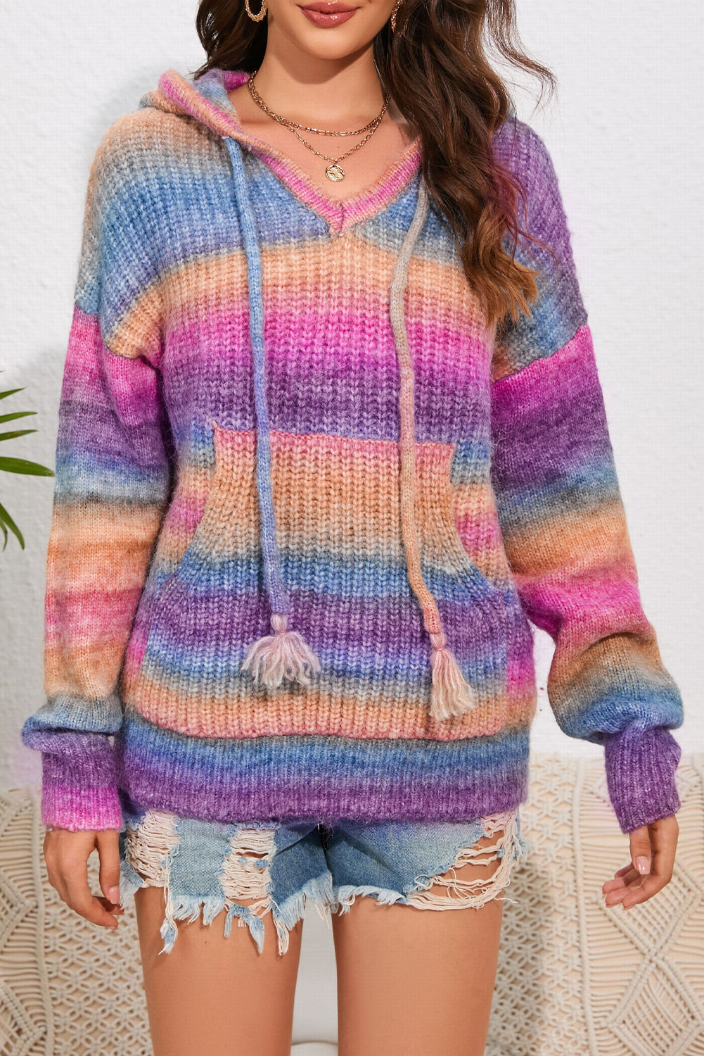 Hooded Sweater for Women Multicolor Pocket