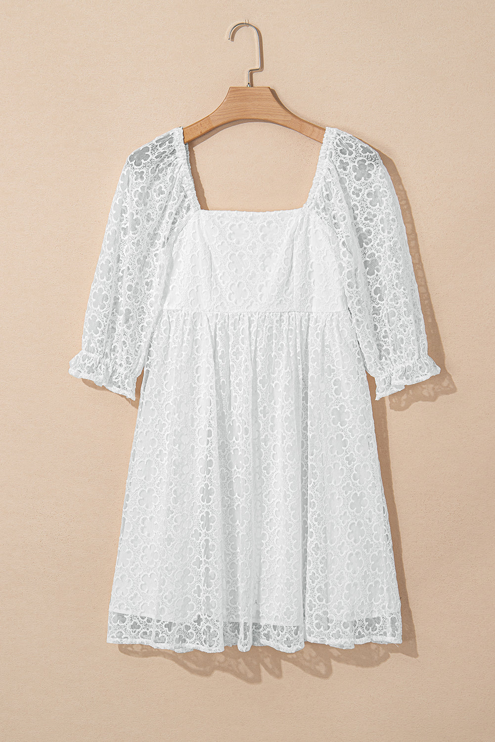 Floral Lace Puff Sleeve Mini Dress in White