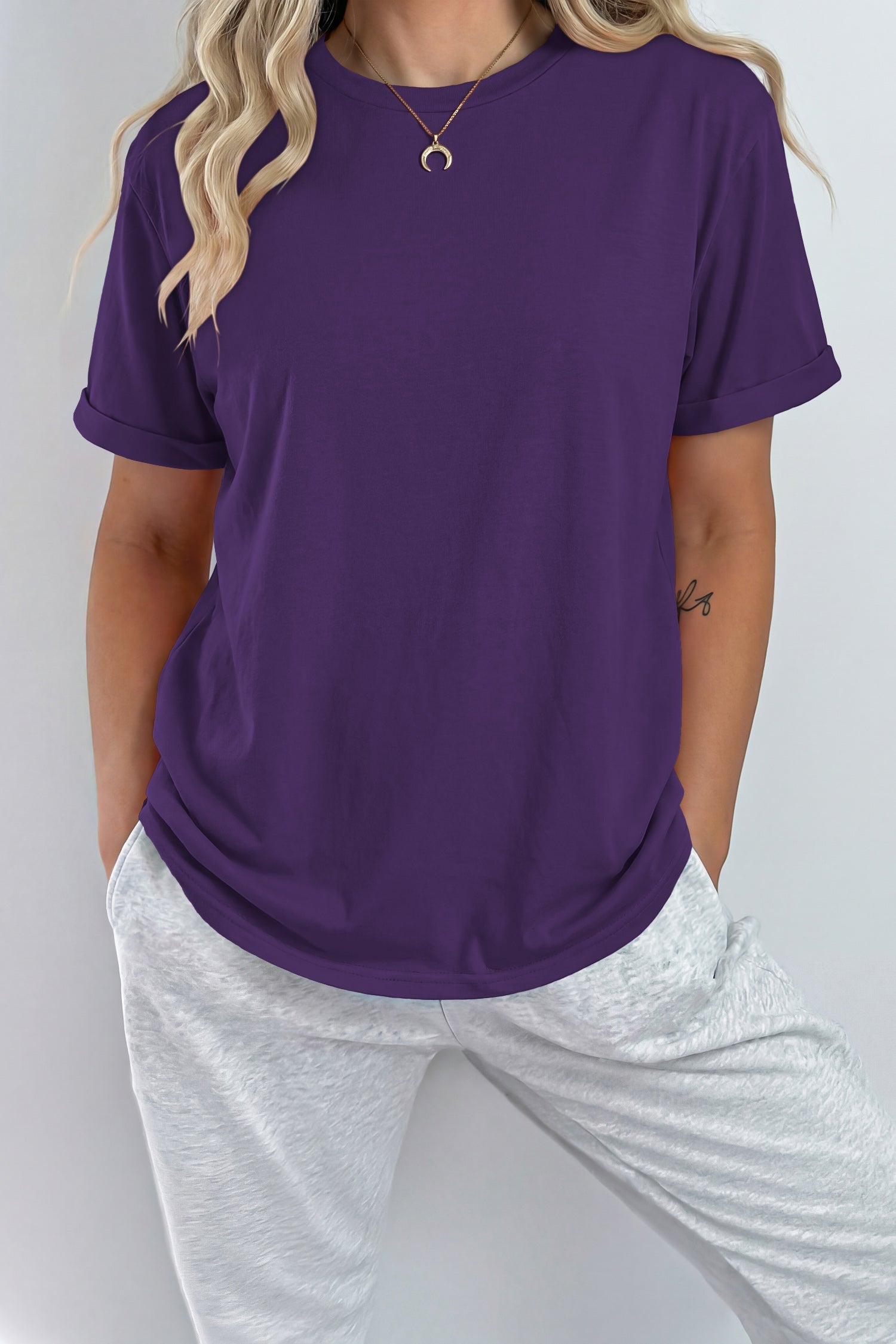 Everyday Plain Crew-Neck Tee in Purple