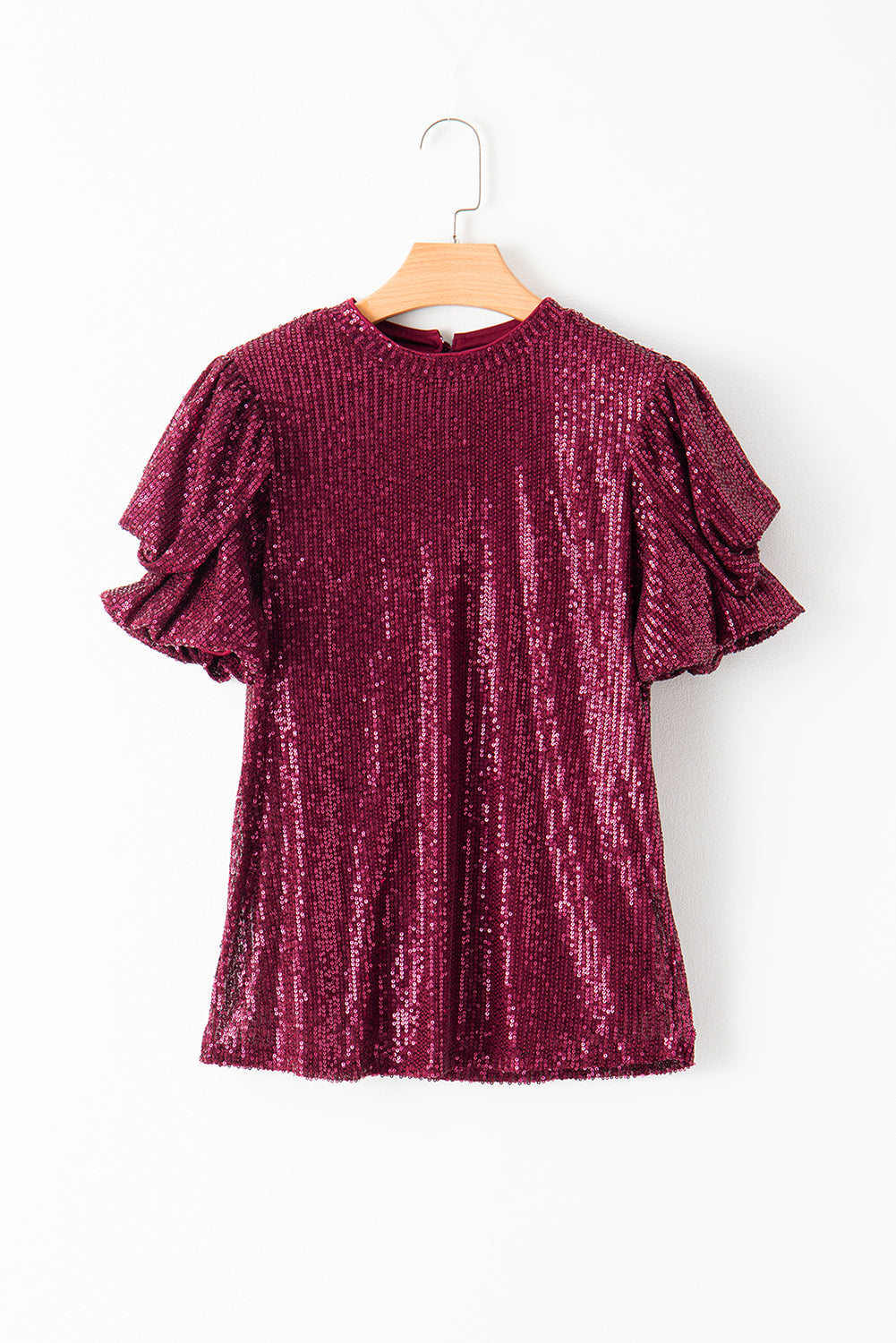 Women's Sleeve Sparkling Sequin Short Bubble Blouse