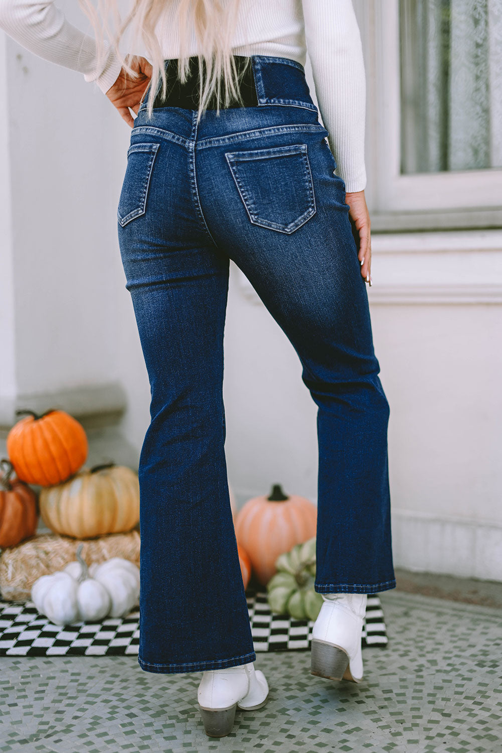 Women's Flare Jeans with Waistband Elastic Wide