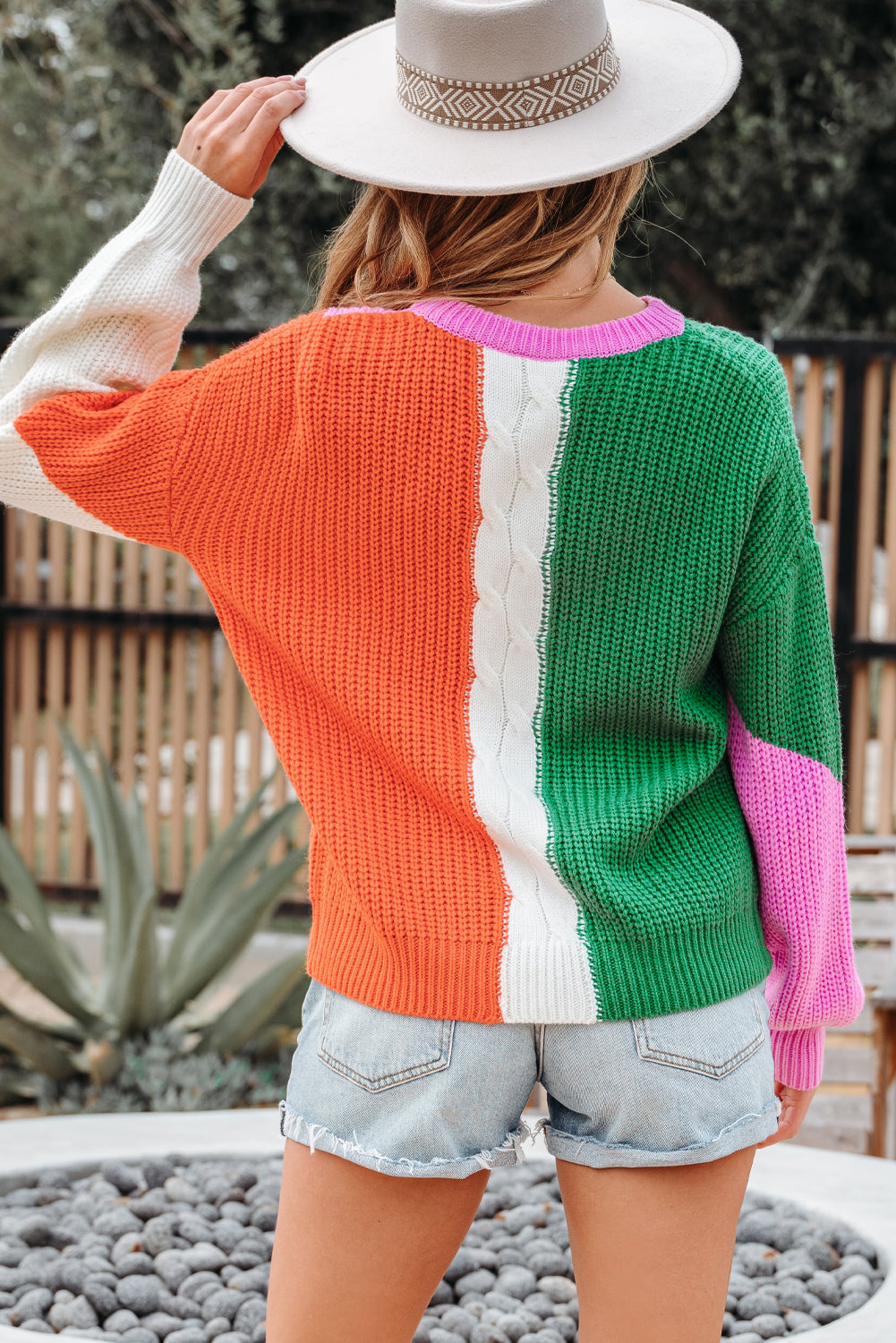 Knit Colorblock Textured Drop-Shoulder Easy-Fit Fit Knit Top