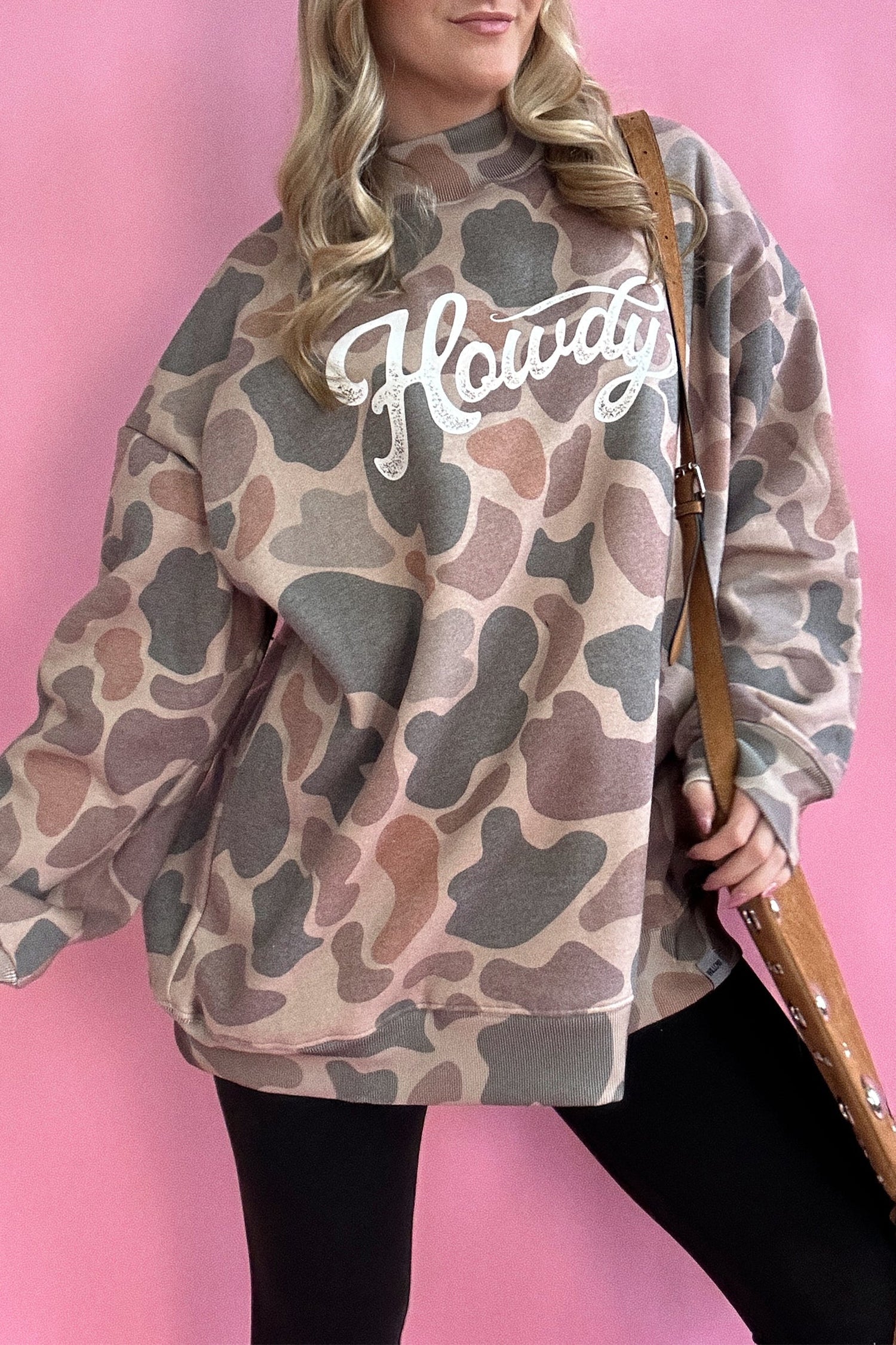 Camo Western Print Howdy Style Baggy Pullover Sweatshirt in Multicolour