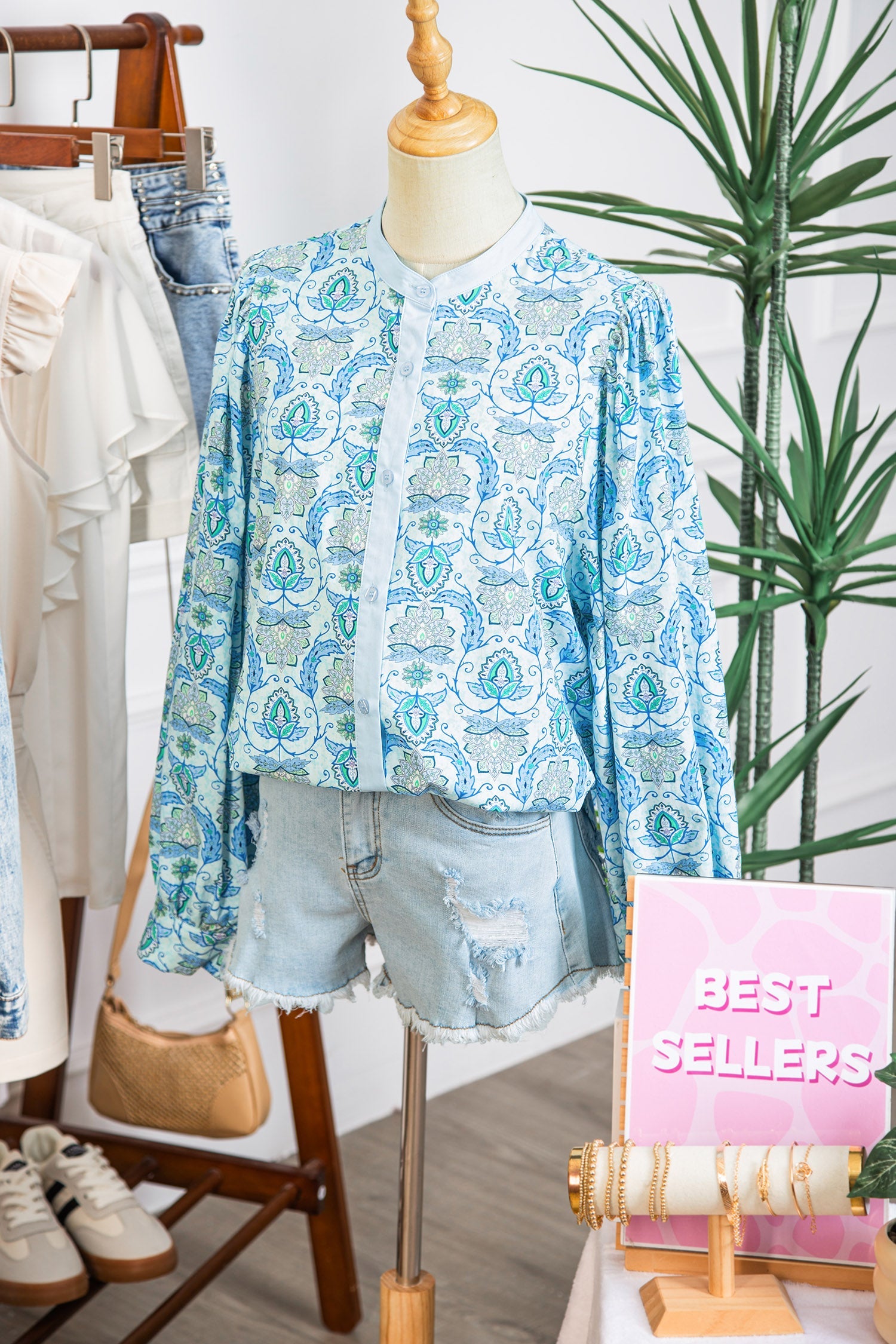 Paisley Print Puff Sleeve Loose Shirt