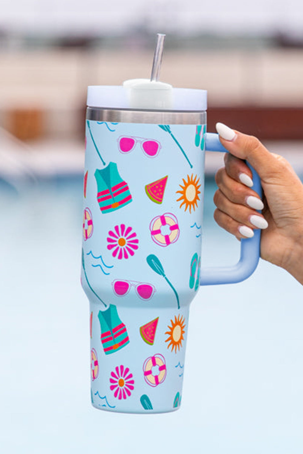 Beach Pattern Day Fun Cup with Handle 40oz
