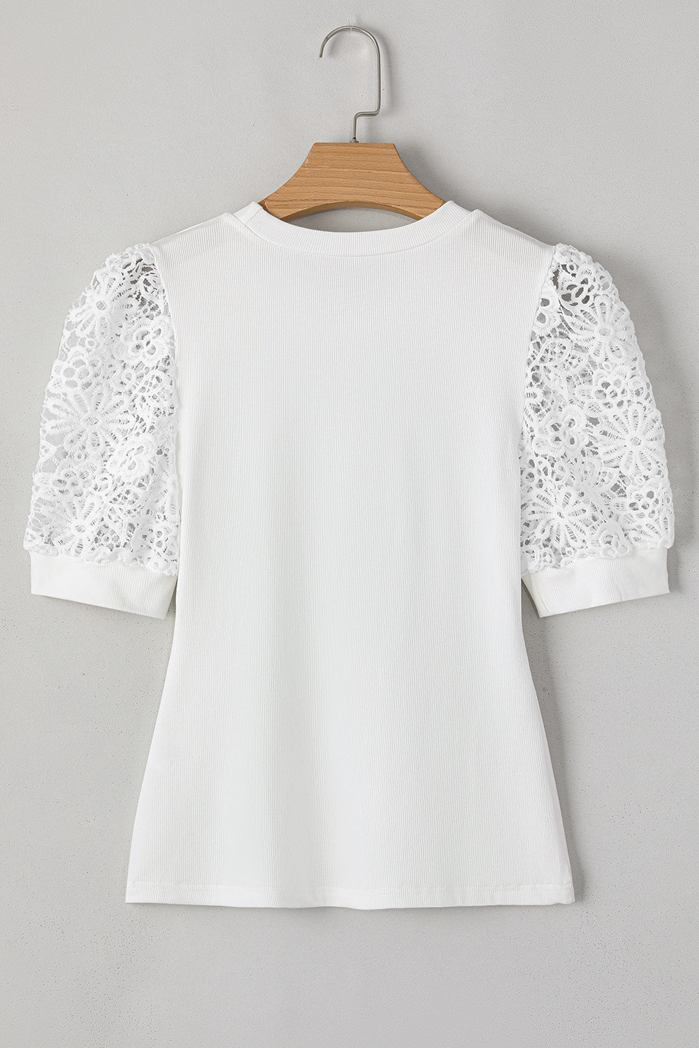White Lace Floral Patchwork Ribbed Knit T Shirt
