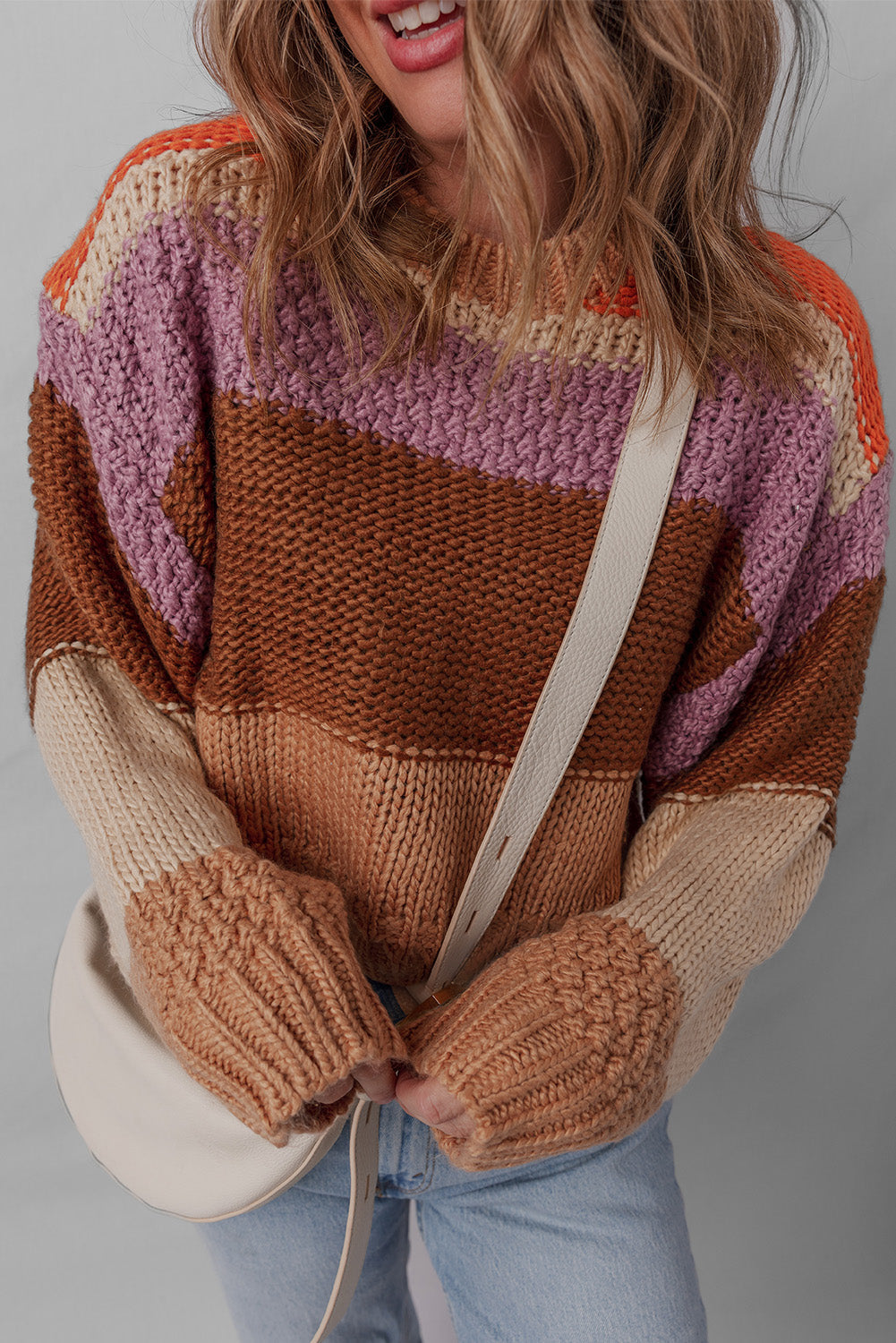 Cropped Colorblock Drop-Shoulder Chunky Knit Knit Top