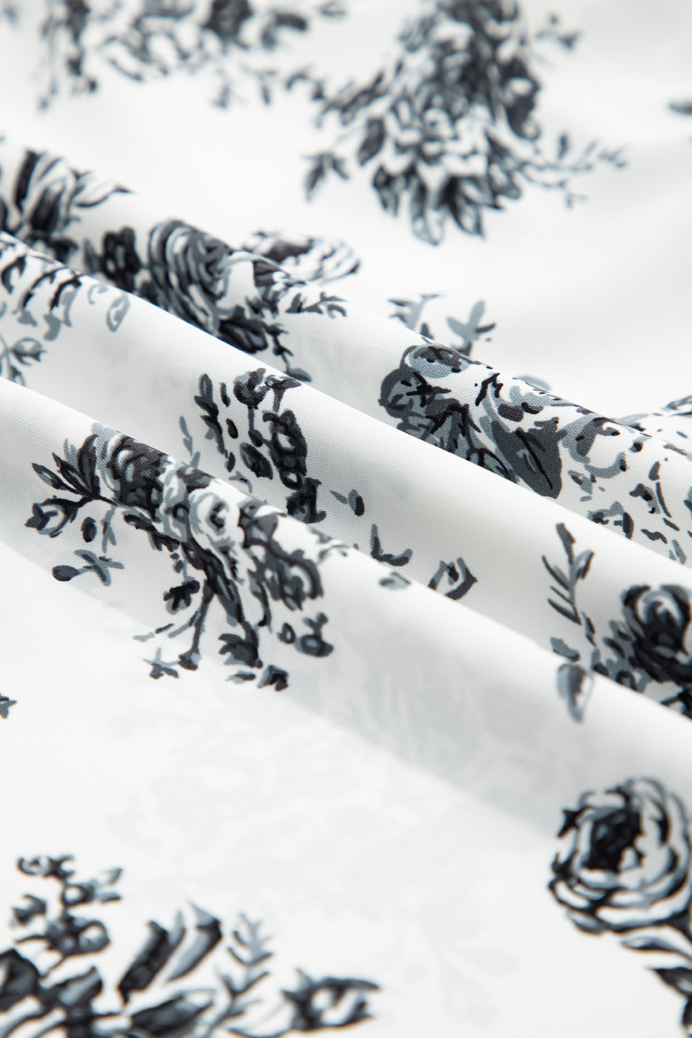 Black High-Waisted Boho Floral Ruffle Split Maxi Skirt in White