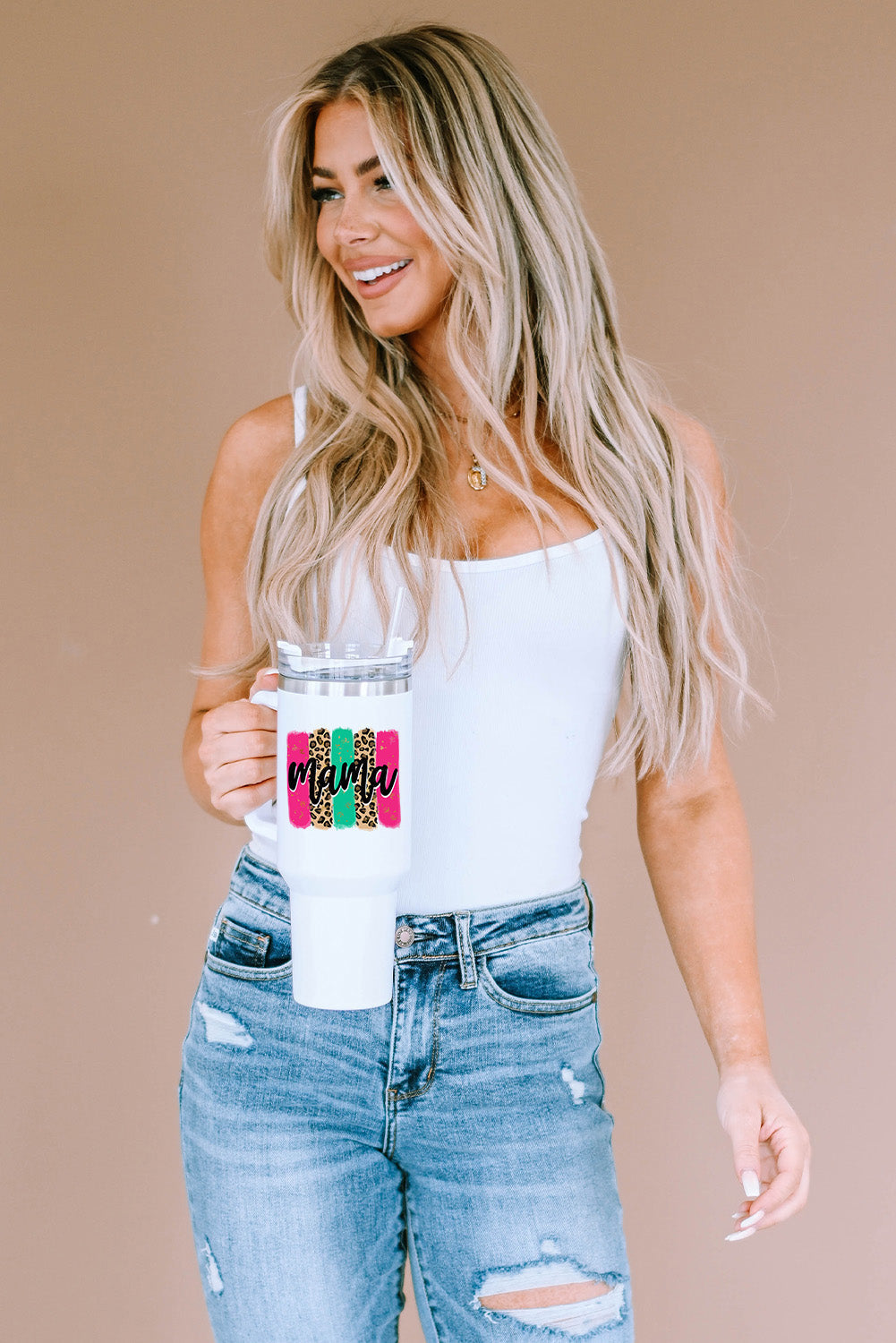 mama Leopard Colorblock Handle Portable Cup 40oz