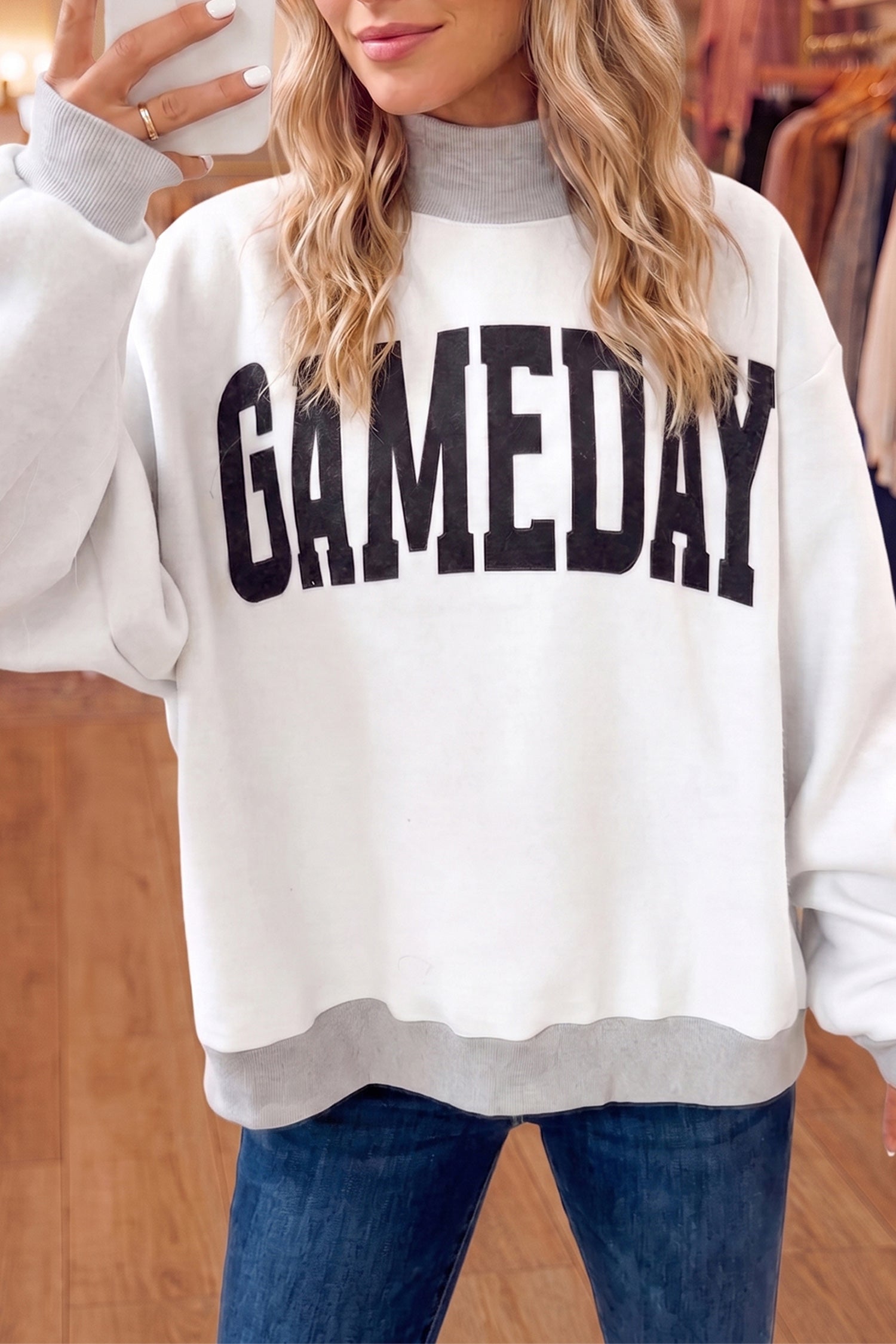 High Light Grey Neck GAMEDAY/ FOOTBALL Double Side Printed Reversible Sweatshirt