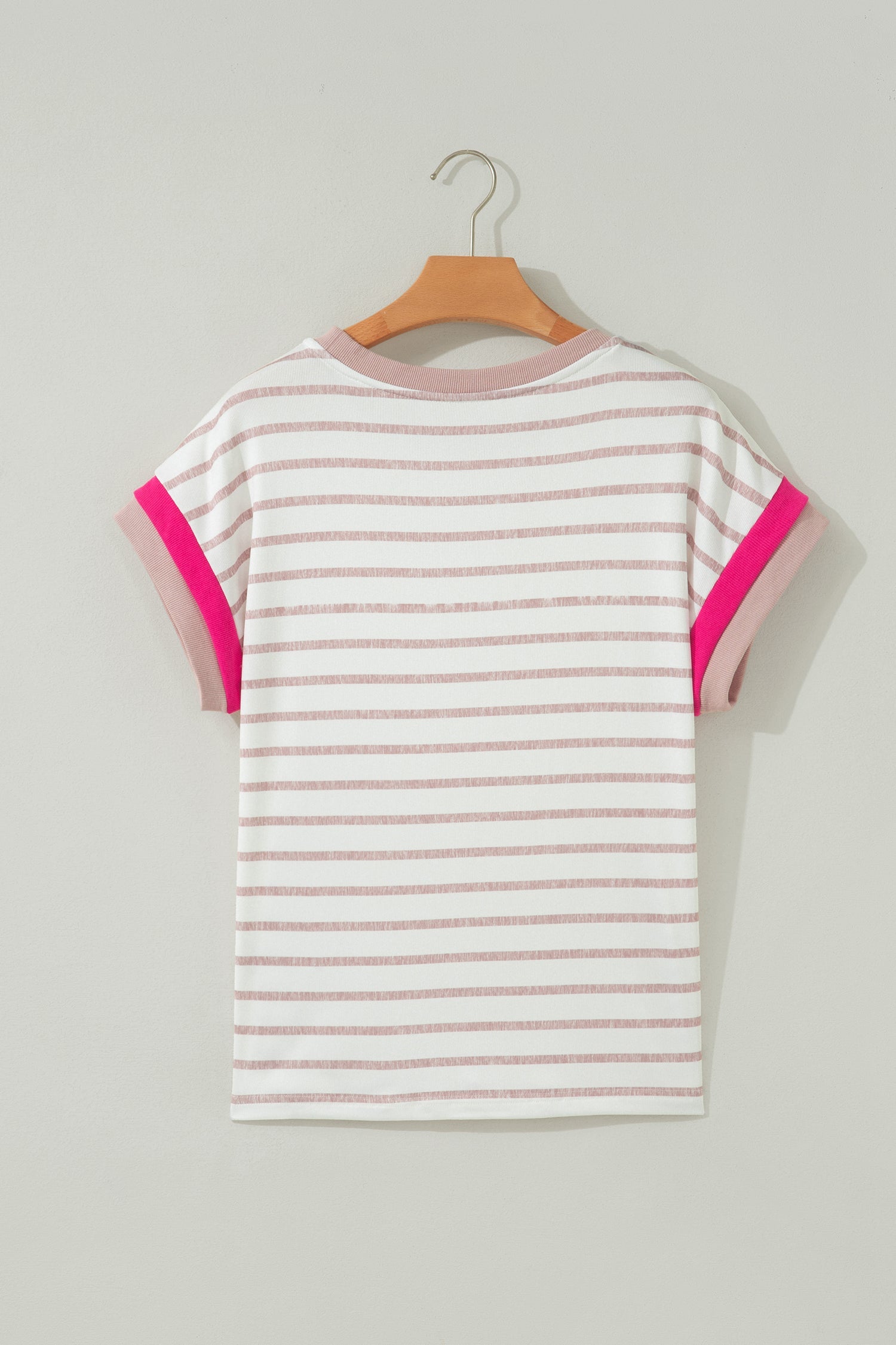 Trim Stripe Colorblock Round-Neck Short-Sleeved Top in Khaki
